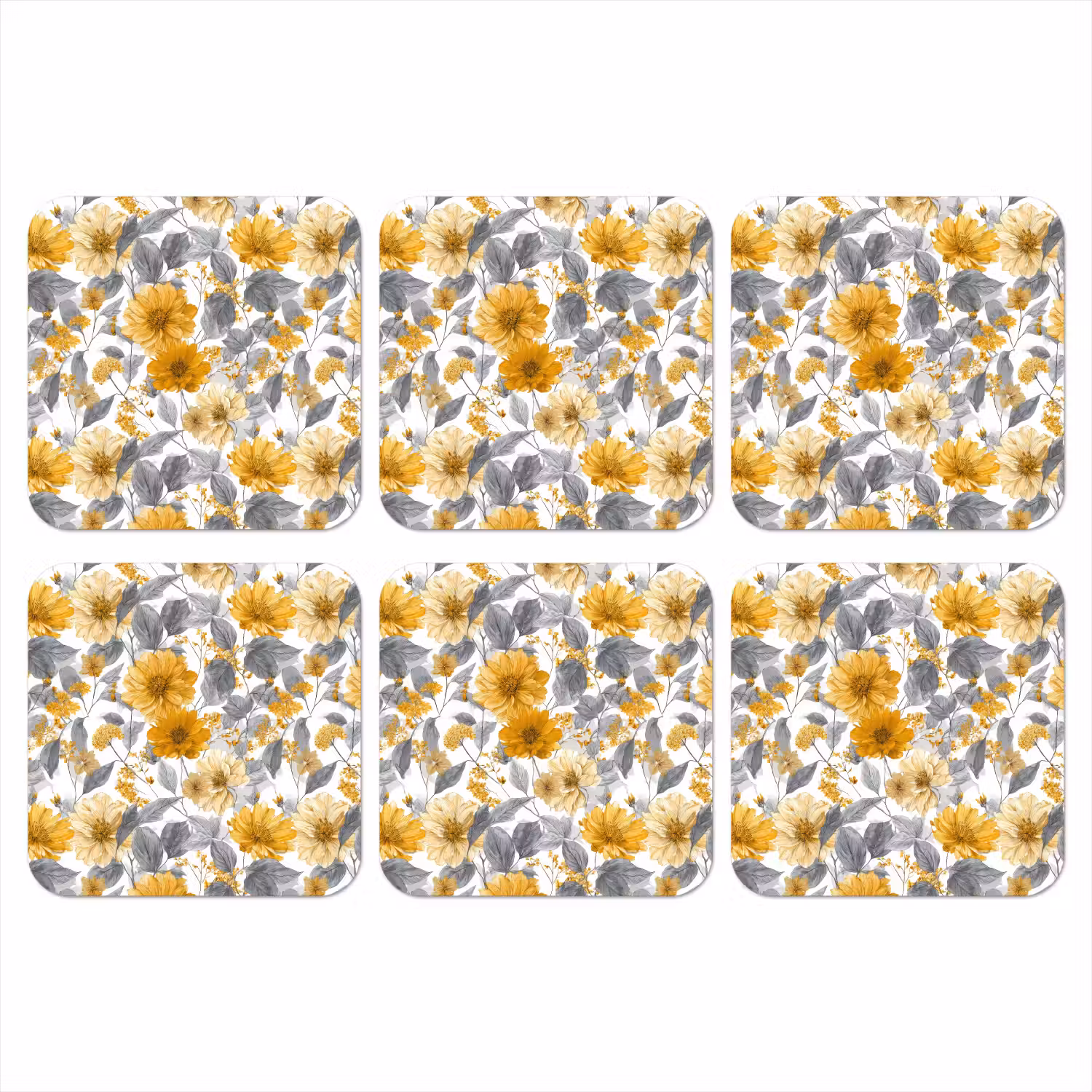 Bloemen - Botanisch - Elegant - Okergeel - Grijs onderzetter kurk middel 366 -3d