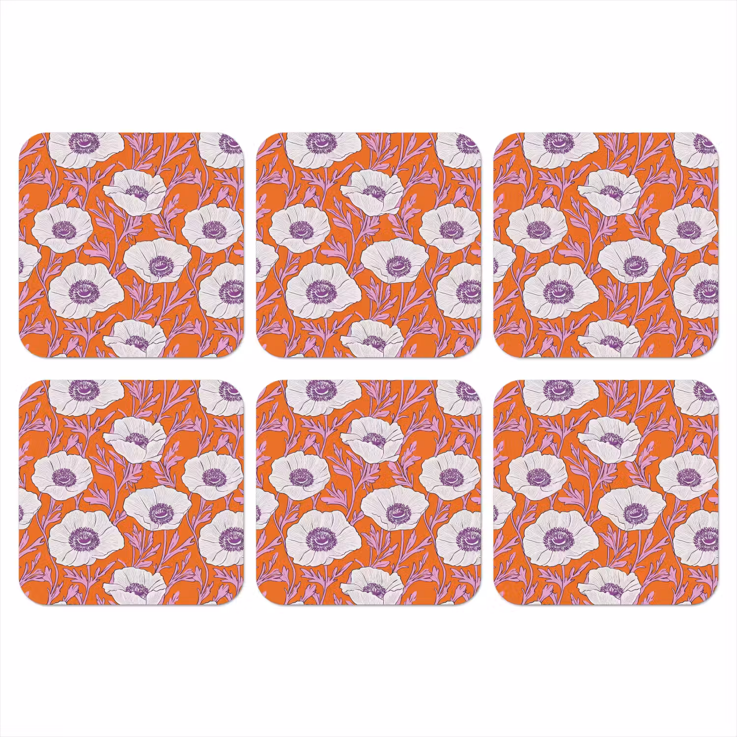 Bloemen - Grafisch - Oranje onderzetter kurk middel 366 -3d