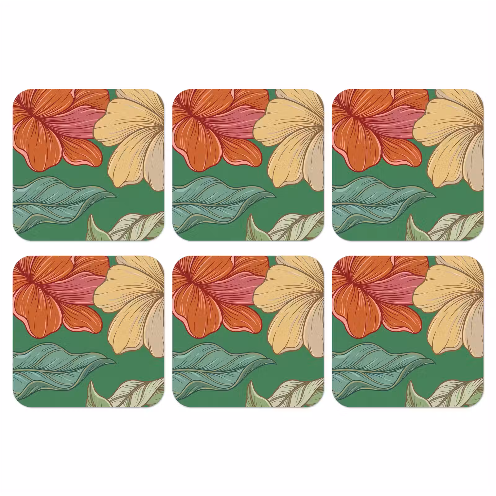 Onderzetter - Bloemen - Groen - Illustratie — 1
