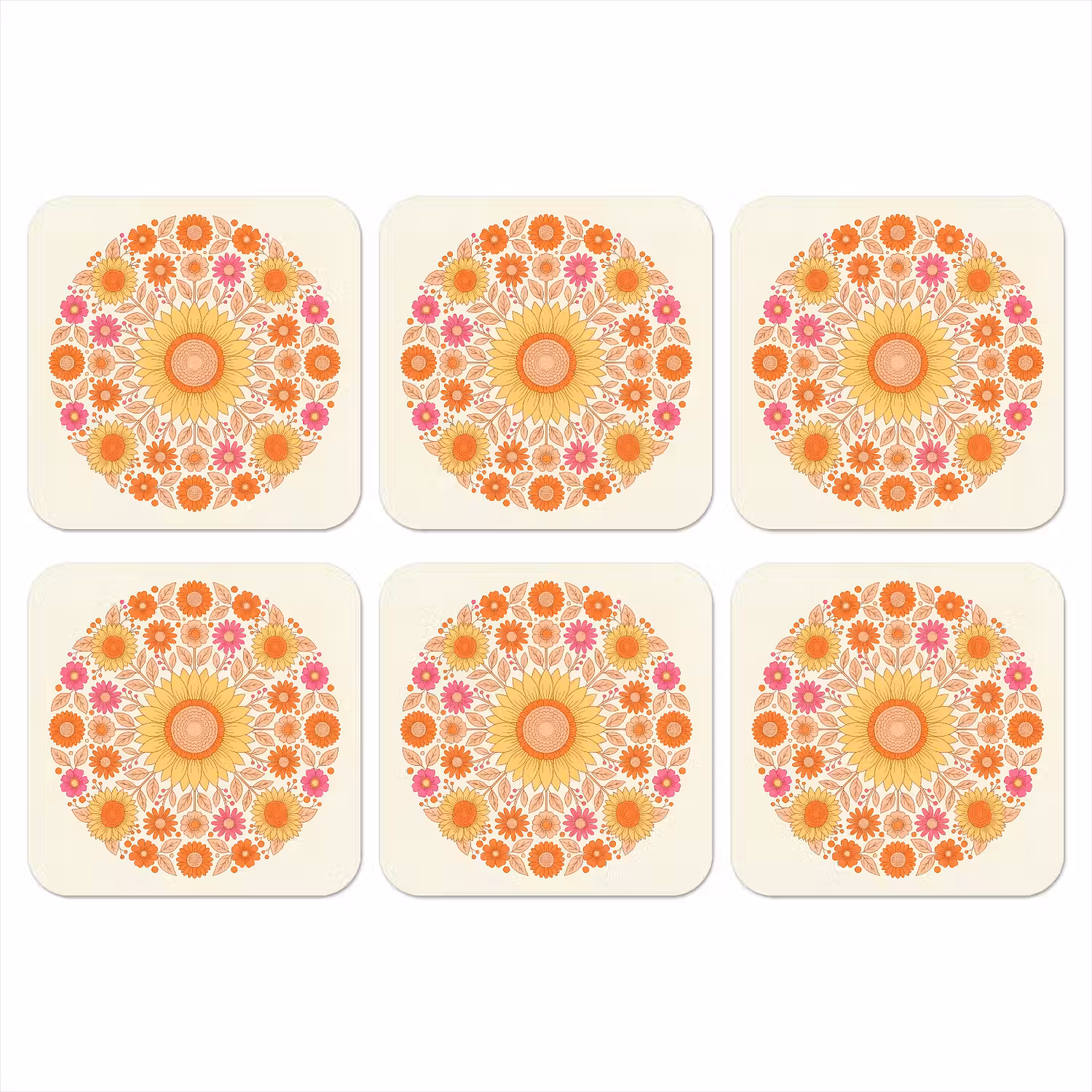 Bloemen - Mandala - Patroon - Kleurrijk onderzetter kurk middel -3d