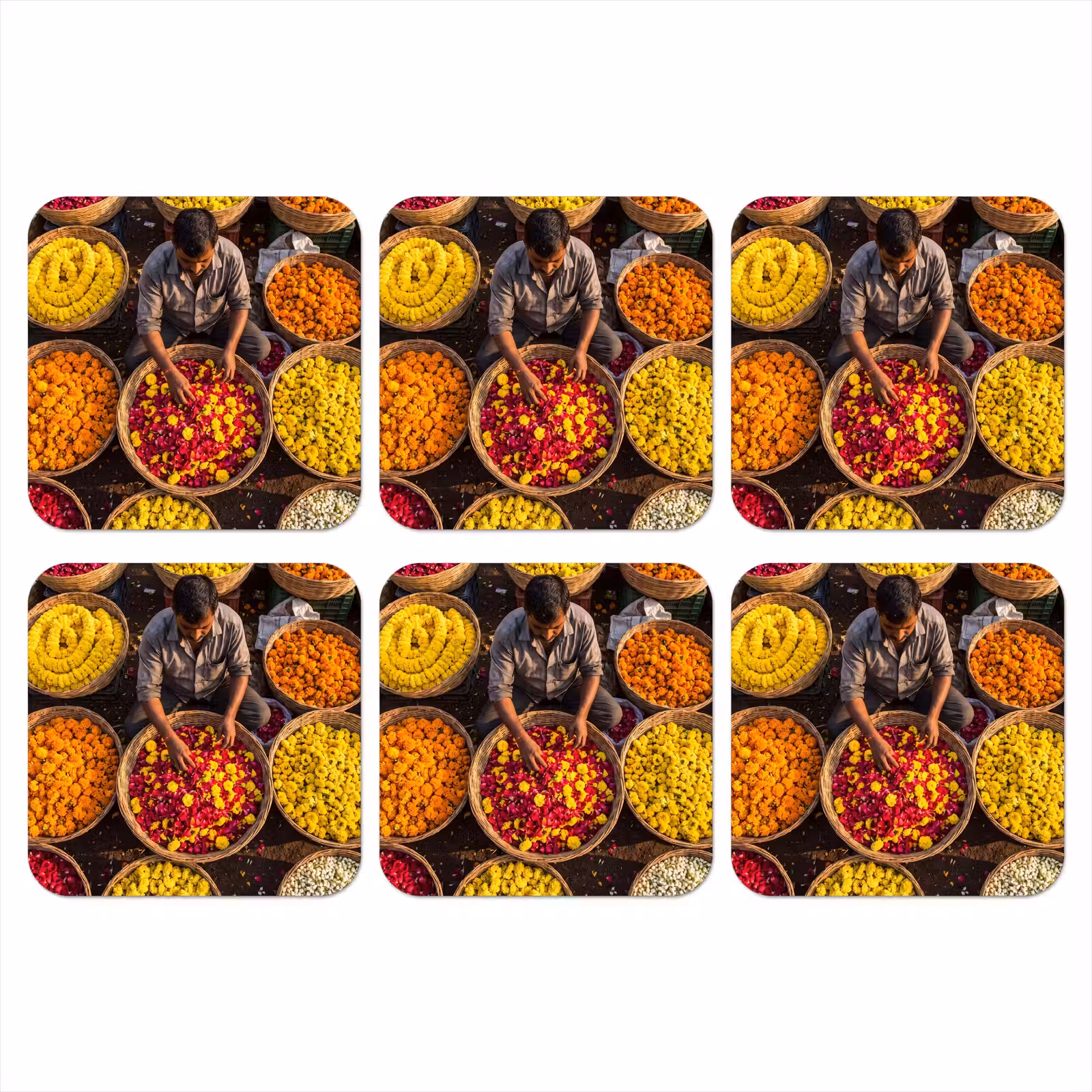 Onderzetter - Bloemen - Markt - Kleurrijk - Bloemen - Markt - Kleurrijk onderzetter kurk middel