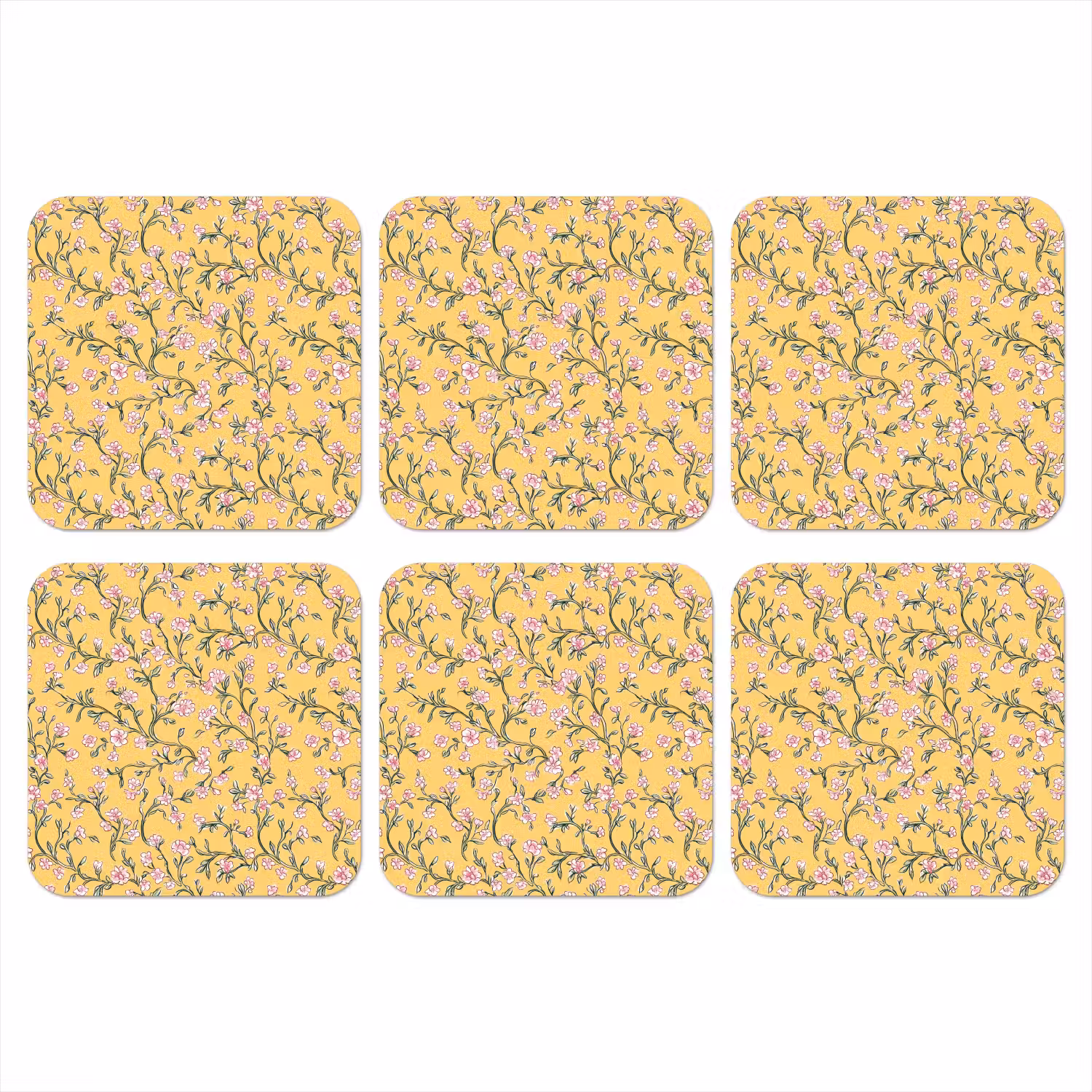 Bloemen - Motief - Geel onderzetter kurk middel 366 -3d