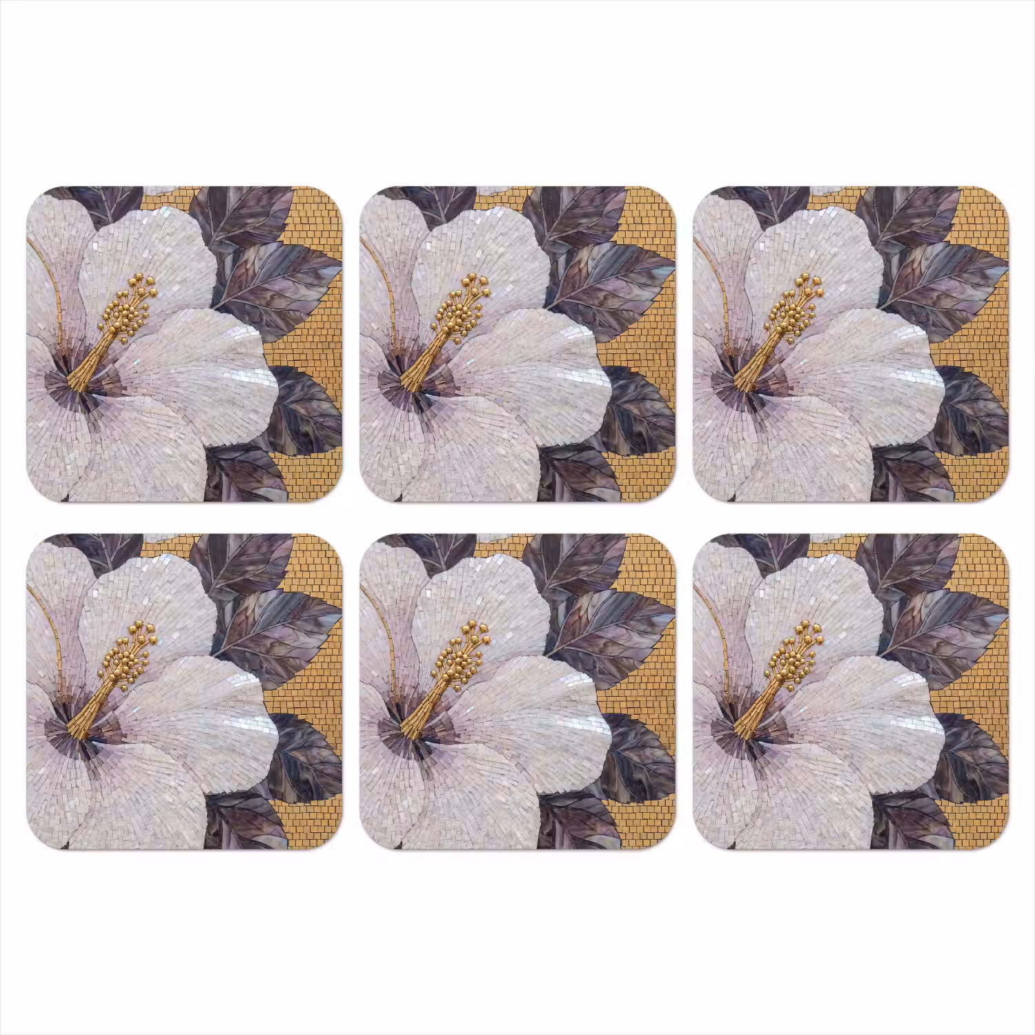 Bloemen - Mozaïek - Kunst - Modern - Goud onderzetter kurk middel -3d