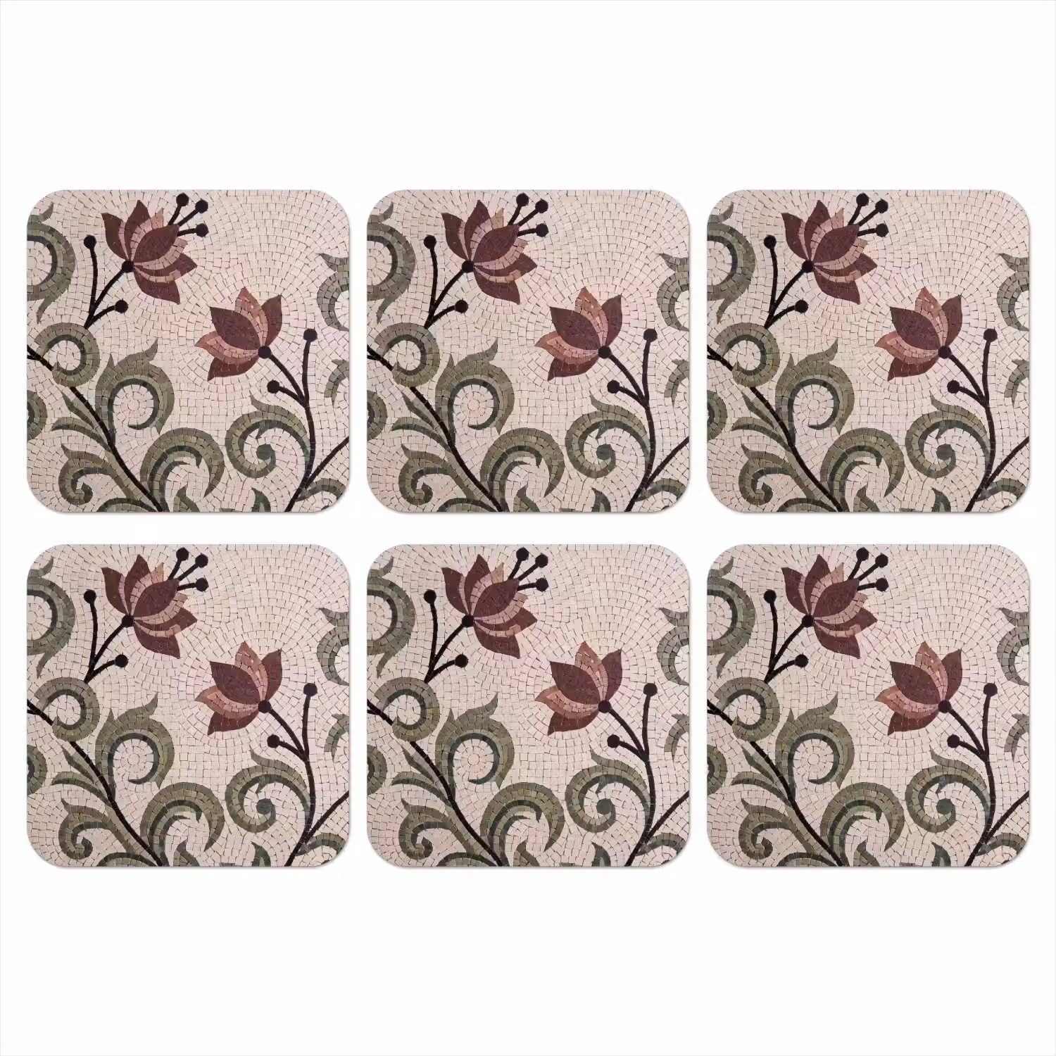 Bloemen - Mozaïek - Patroon - Abstract - Groen onderzetter kurk middel -3d