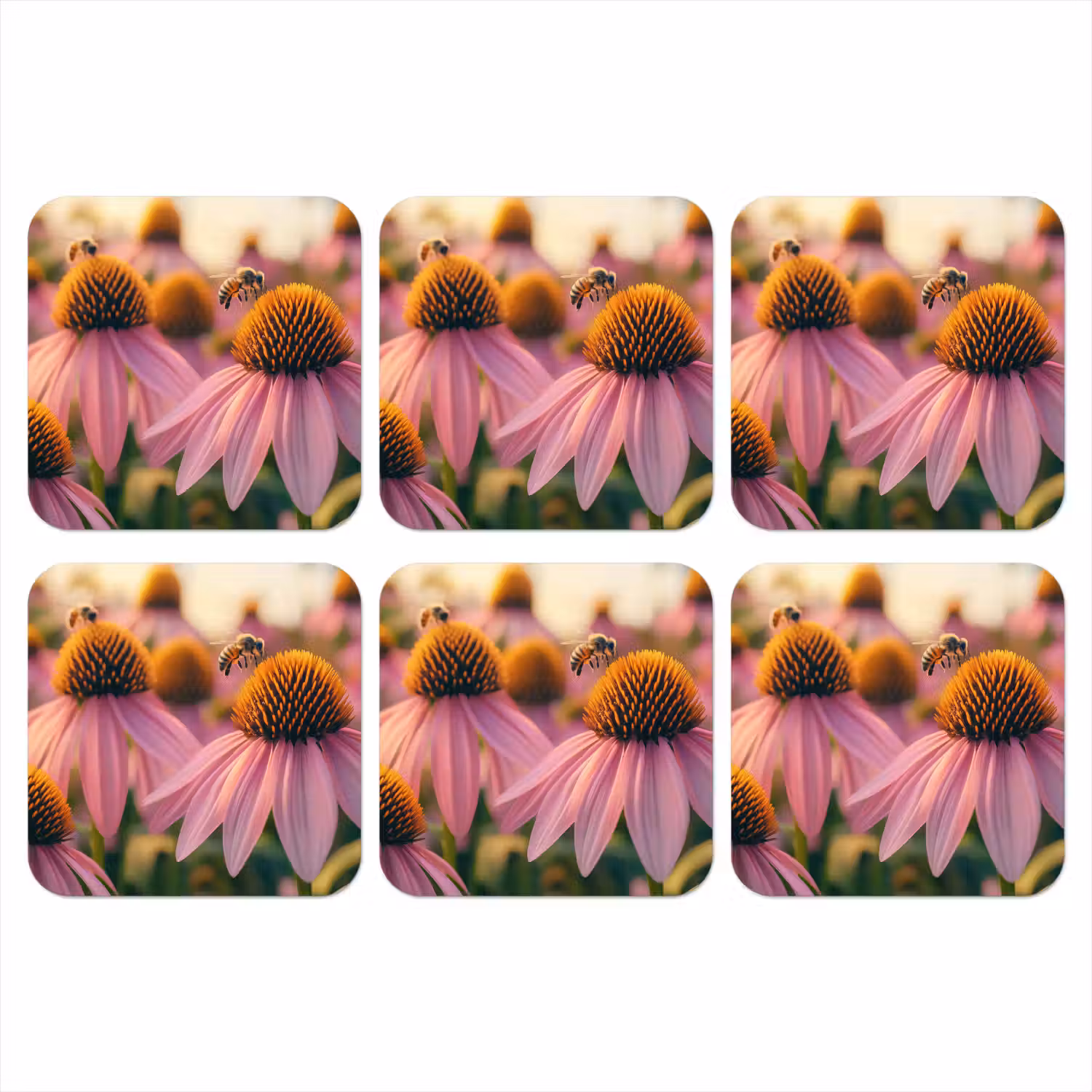 Bloemen - Paars - Bijen onderzetter kurk middel -3d