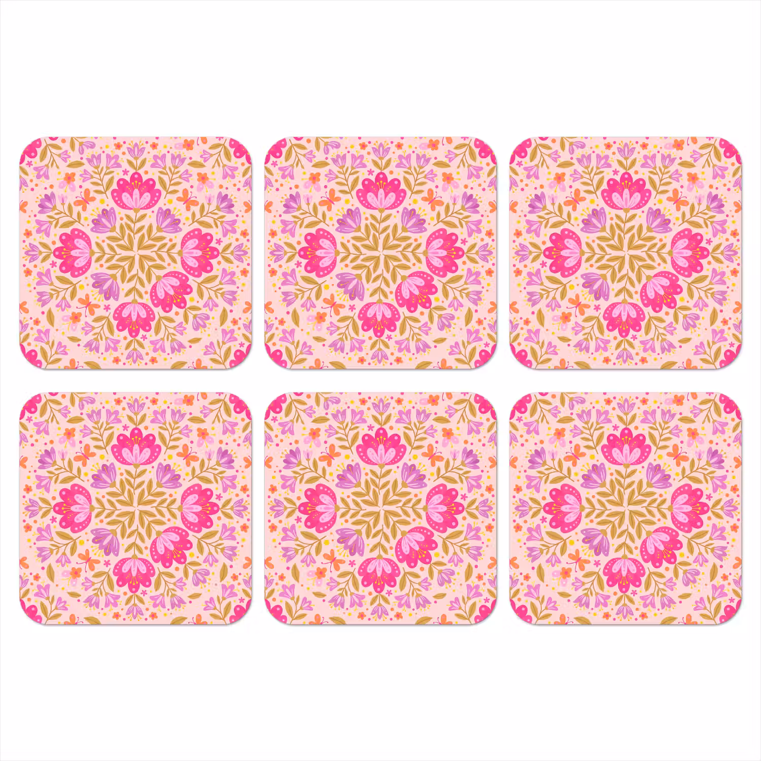 Bloemen - Patroon - Natuur - Abstract - Roze onderzetter kurk middel -3d
