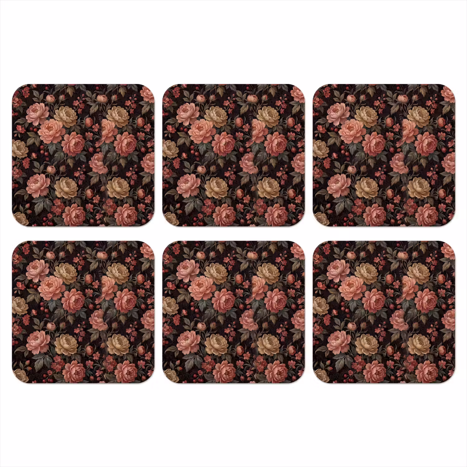 Bloemen - Patroon - Natuur - Vintage - Roze onderzetter kurk middel -3d