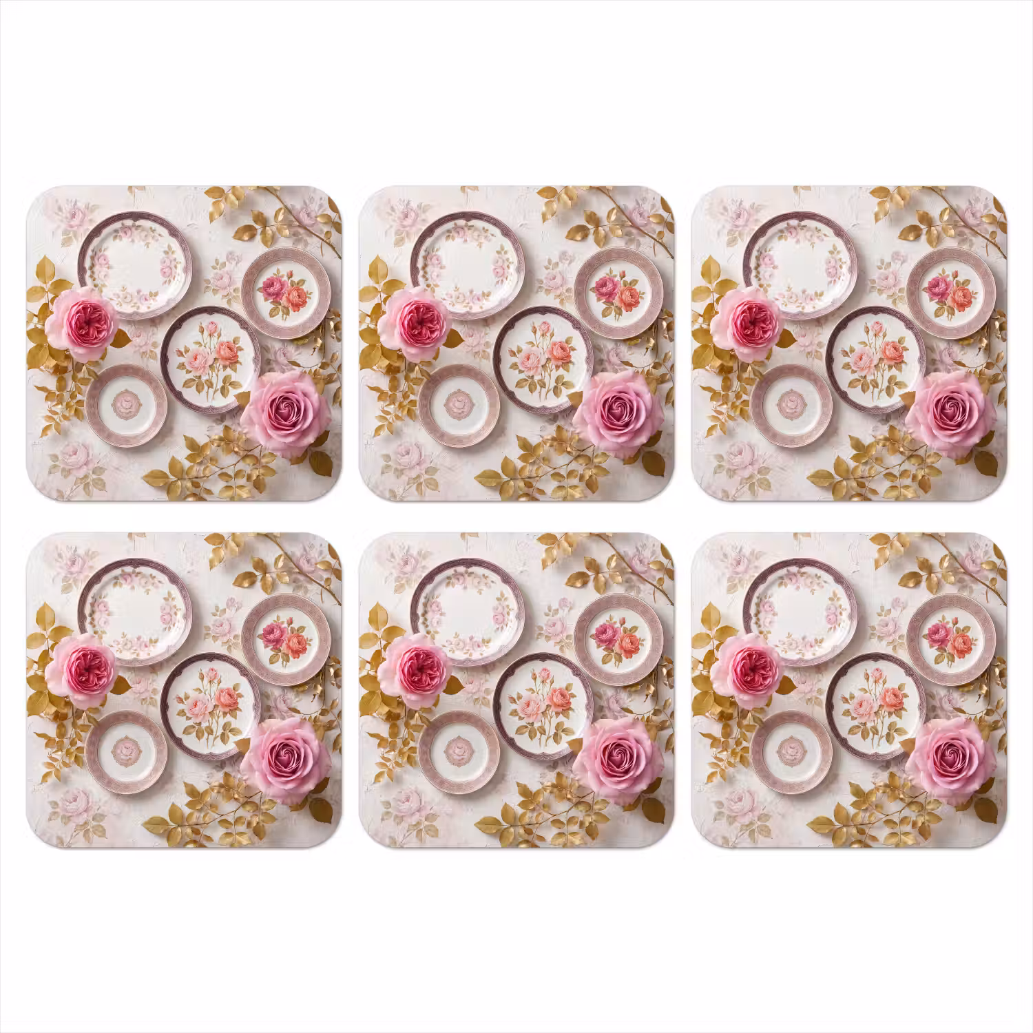 Bloemen - Patroon - Vintage - Roze - Decoratie onderzetter kurk middel -3d