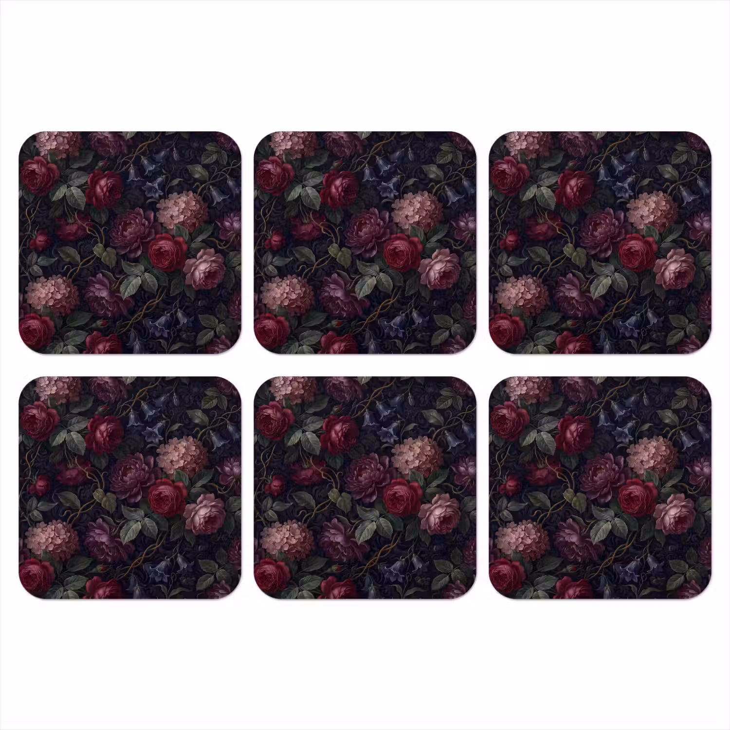 Bloemen - Rood - Klassiek - Donker - Patroon onderzetter kurk middel -3d
