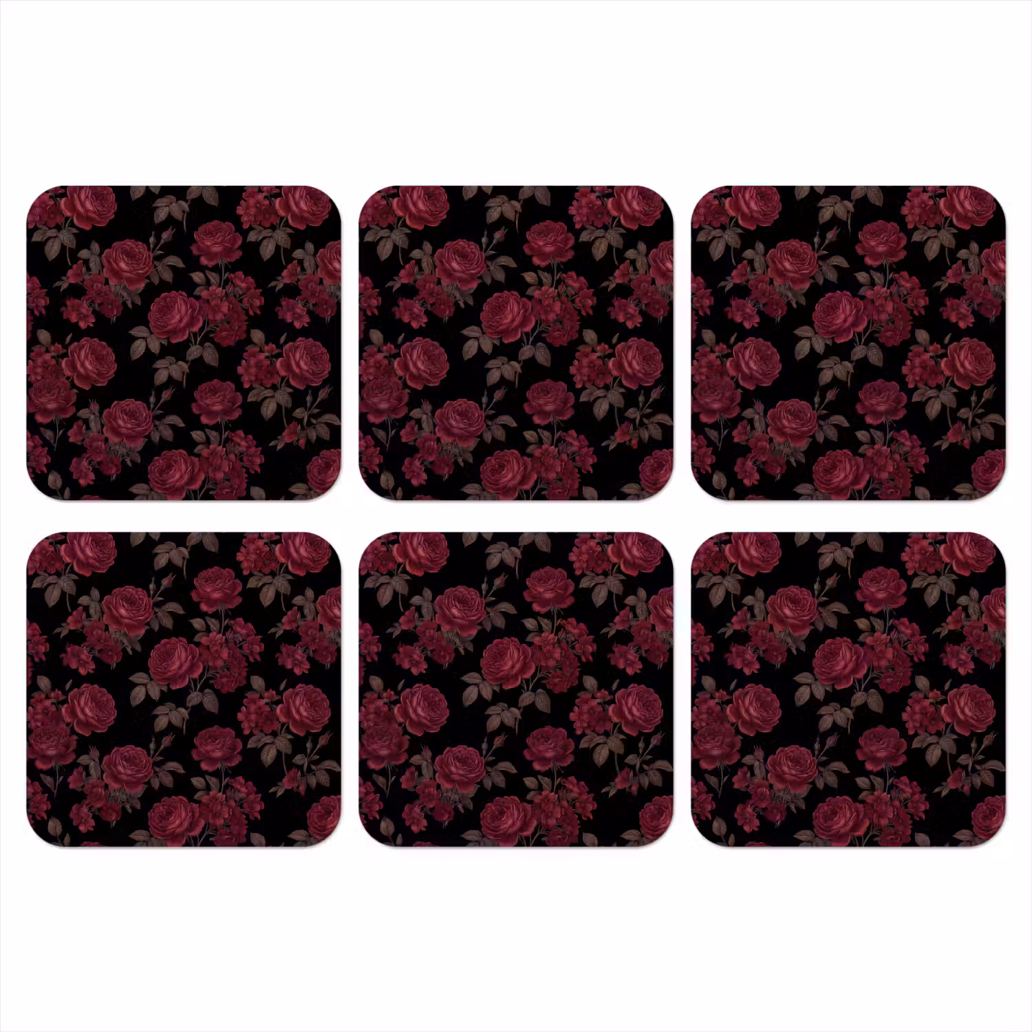 Bloemen - Roos - Patroon - Klassiek - Rood onderzetter kurk middel -3d