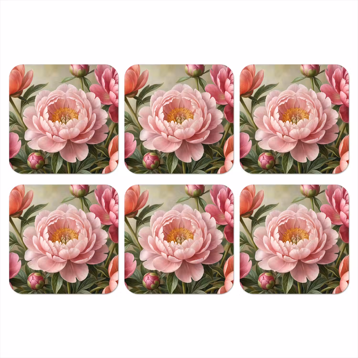 Bloemen - Roze - Klassiek - Gedetailleerd - Natuur onderzetter kurk middel -3d