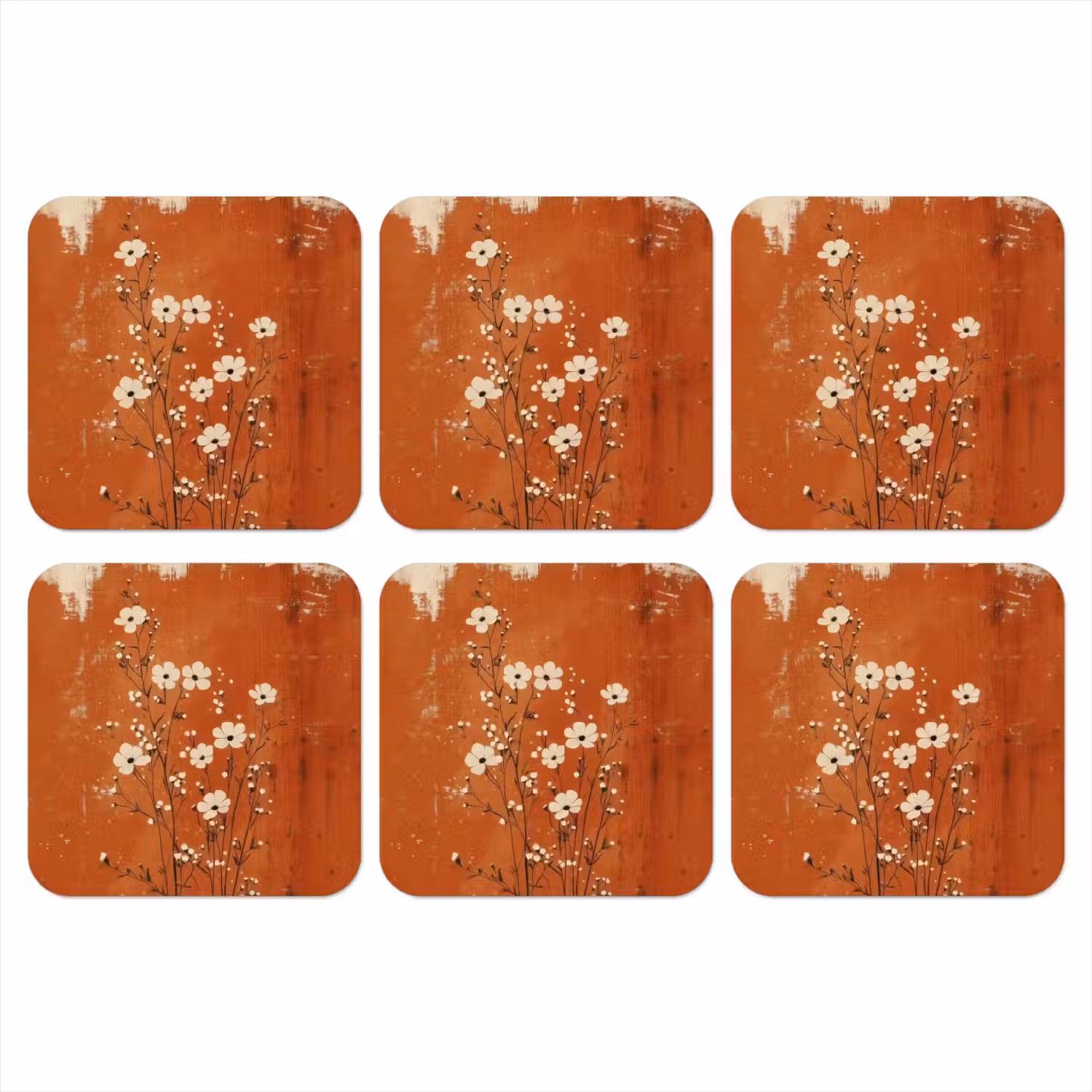 Bloemen - Wit - Subtiel - Roestkleur onderzetter kurk middel -3d