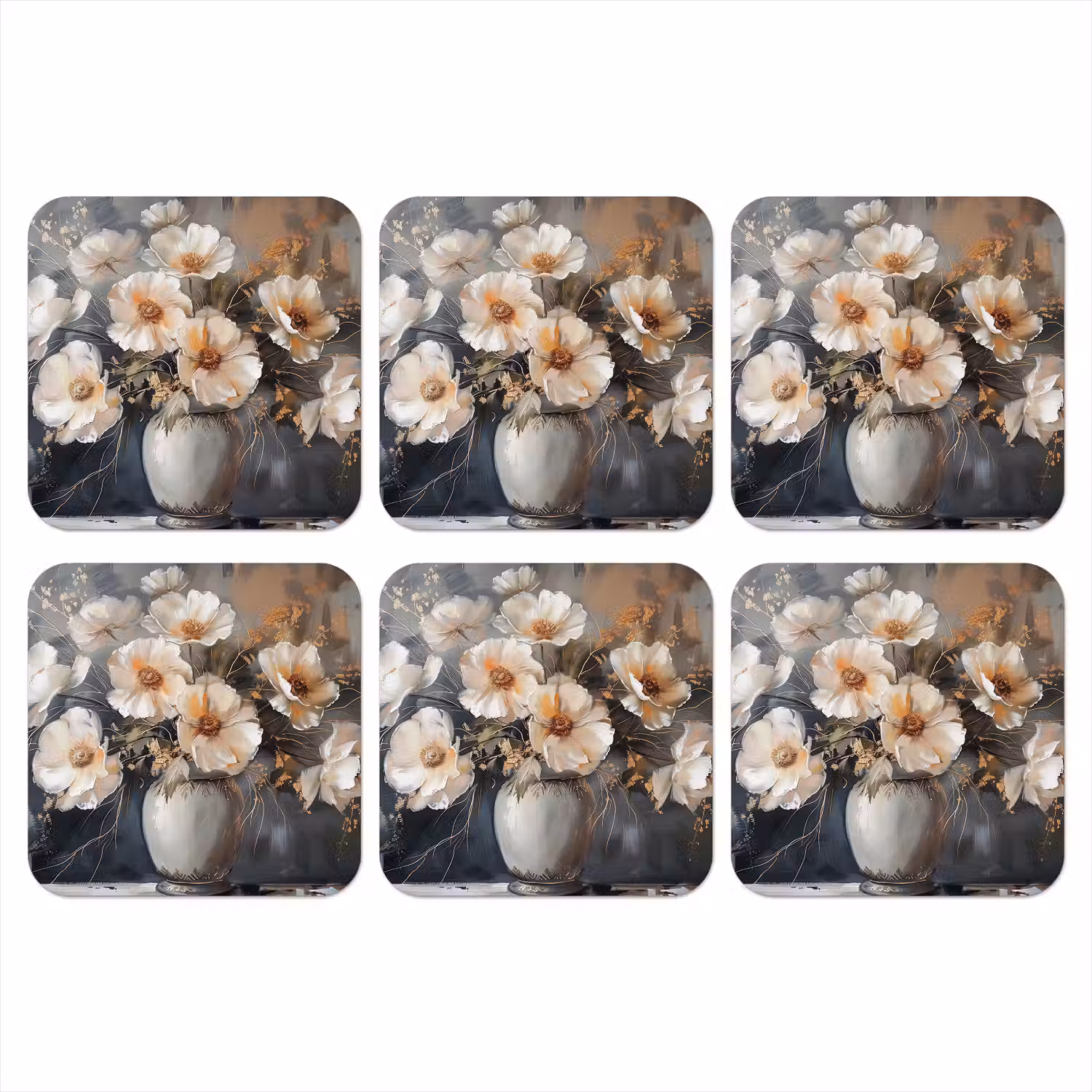 Bloemen - Wit - Vaas - Modern onderzetter kurk middel -3d