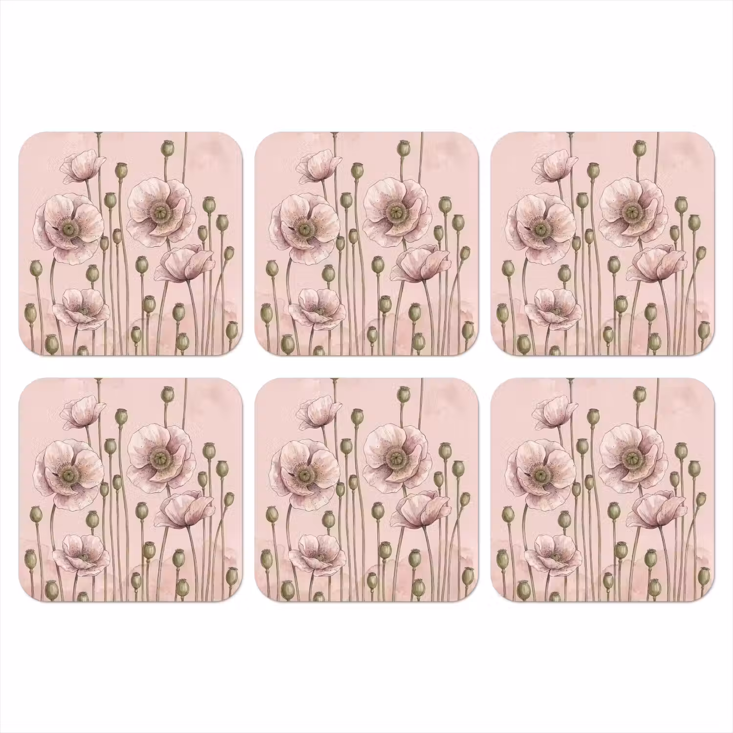 Bloemen - Zomer - Natuur - Aquarel - Roze onderzetter kurk middel -3d