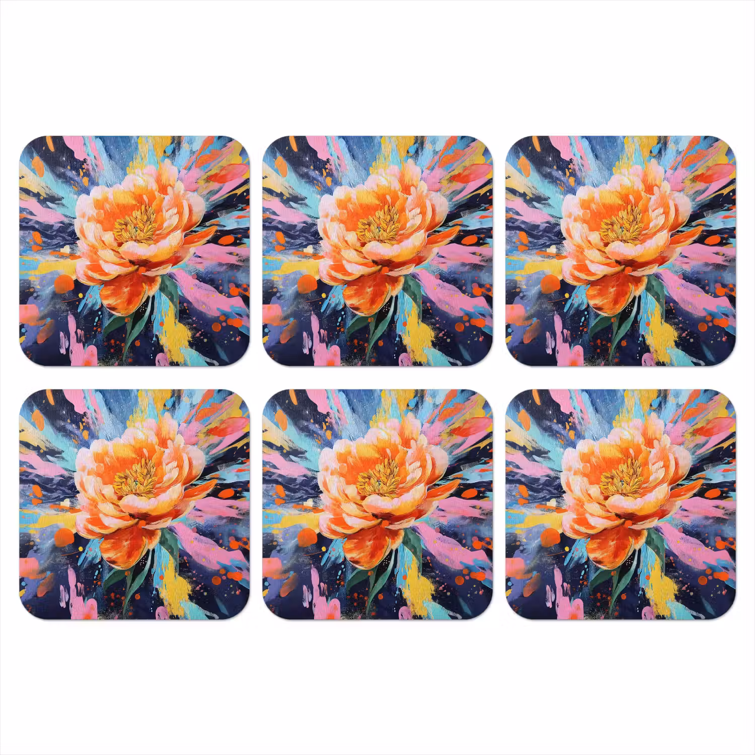 Bloemexplosie - Felle spatten - Dynamisch onderzetter kurk middel -3d