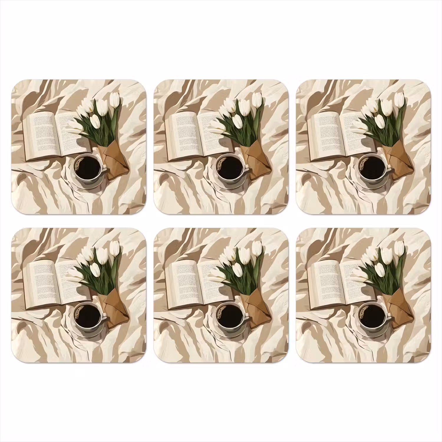 Boek - Illustratie - Tulpen - Koffie onderzetter kurk middel -3d