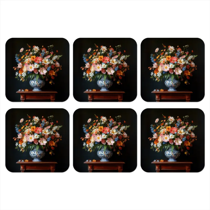 Boeket - Roze - Bloemen - Vaas onderzetter kurk middel -3d