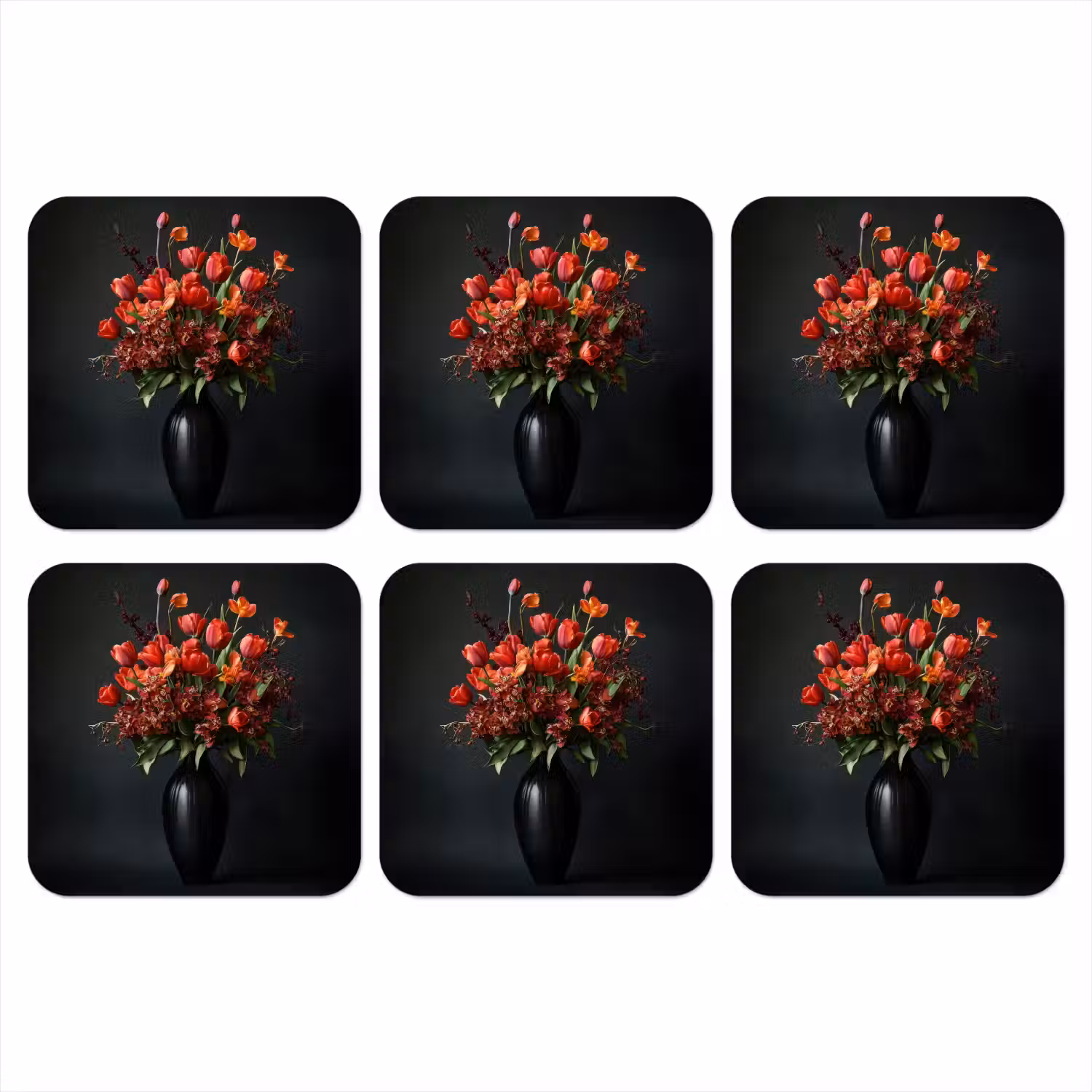 Boeket - Tulpen - Vaas - Rood onderzetter kurk middel -3d