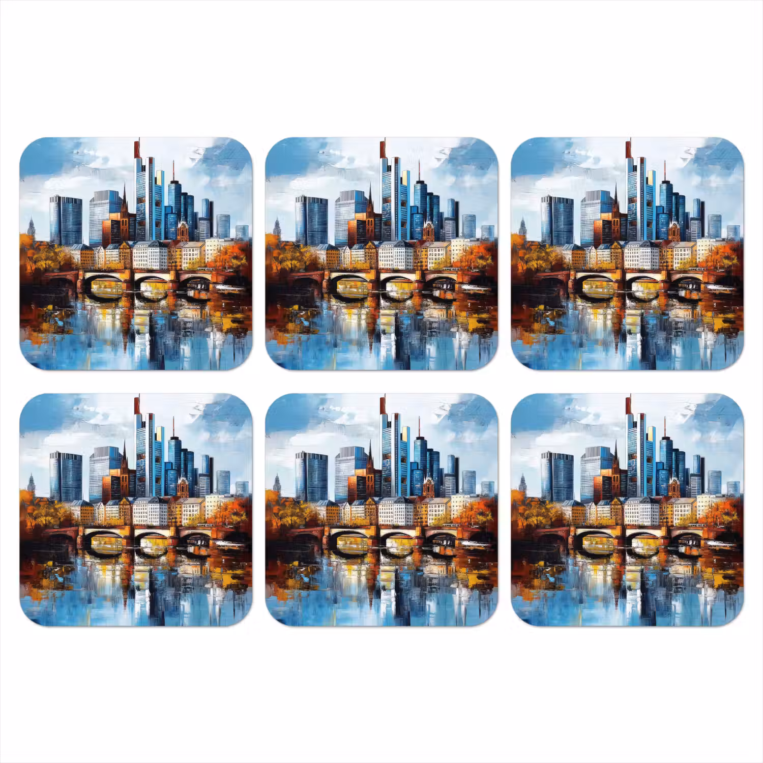 Bomen Frankfurt- Stad - Skyline - Brug onderzetter kurk middel -3d