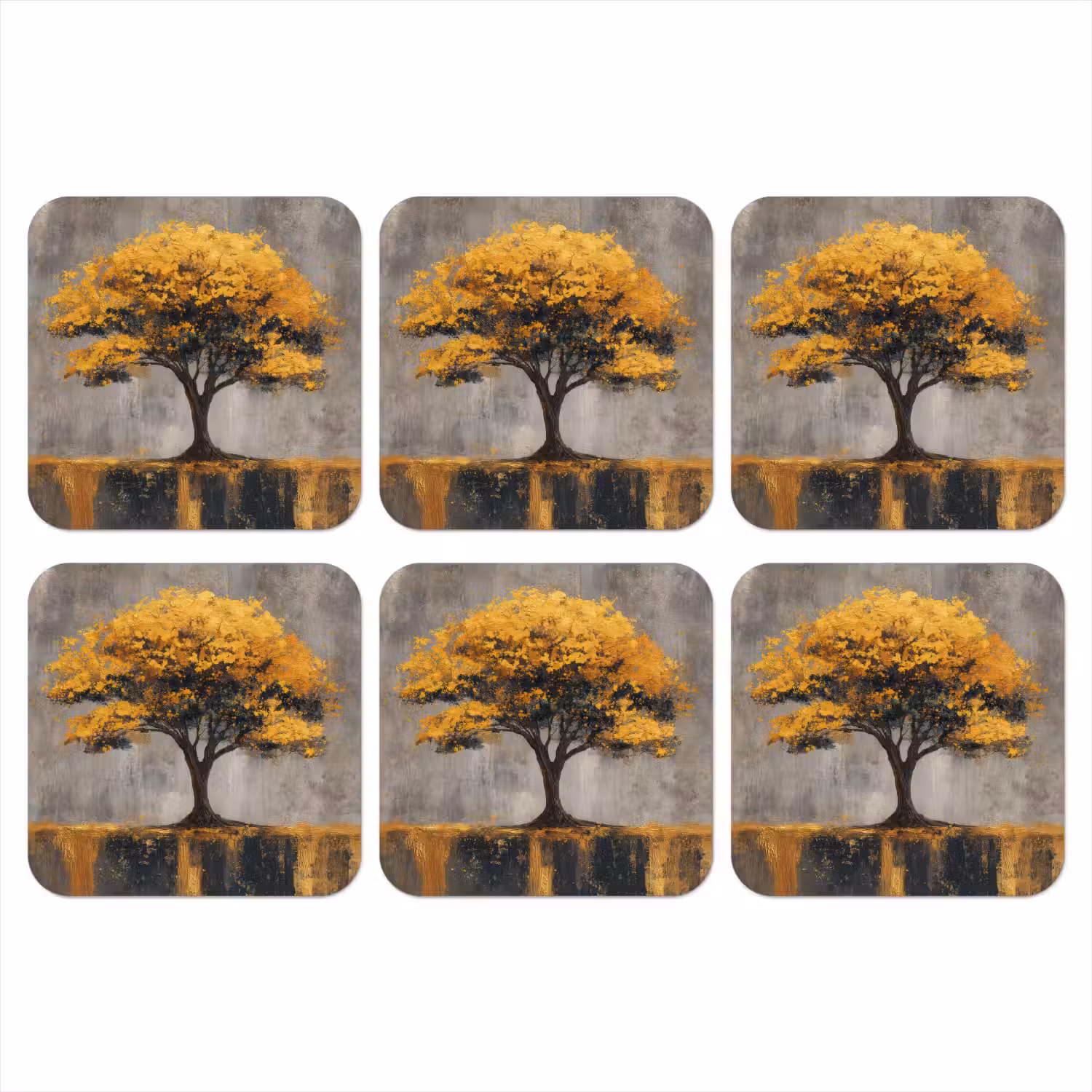 Boom - Bladeren - Goud - Abstract onderzetter kurk middel -3d