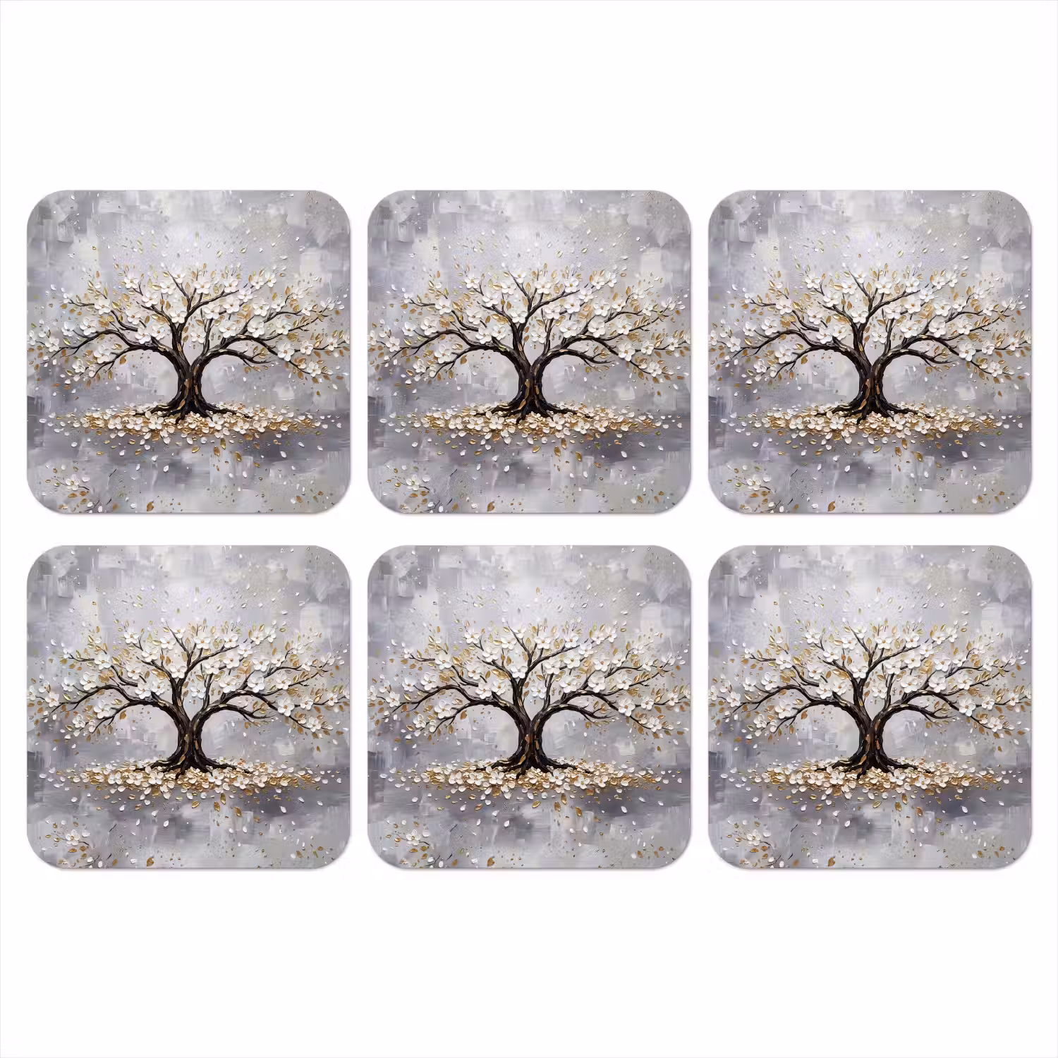 Boom - Bloemen - Natuur - Abstract - Wit onderzetter kurk middel -3d