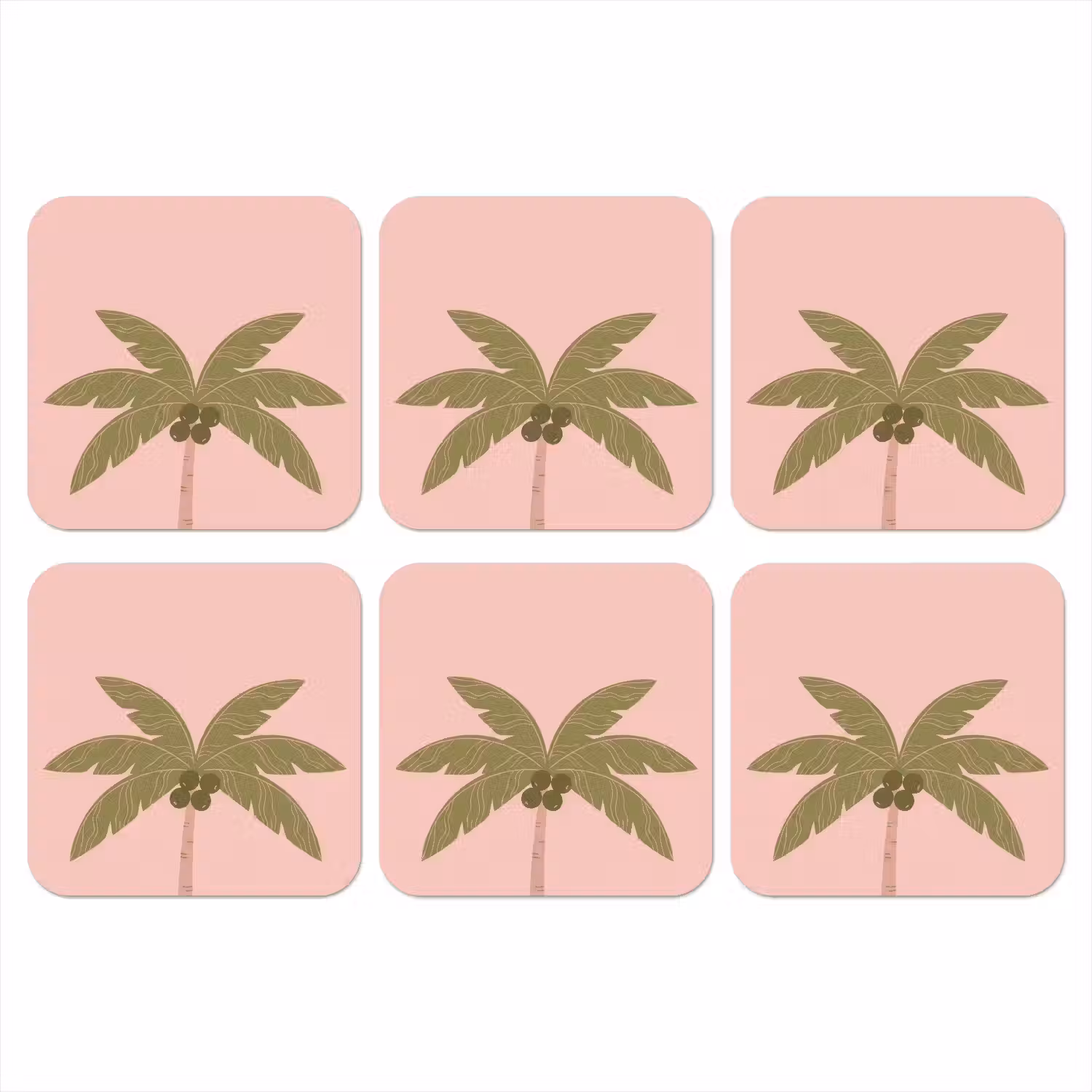 Boom - Palm - Natuur - Illustratie - Roze onderzetter kurk middel -3d