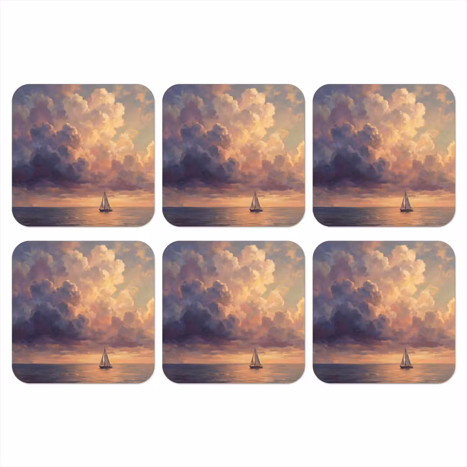 Boot - Zonsondergang - Zee - Natuur - Goud onderzetter kurk middel -3d