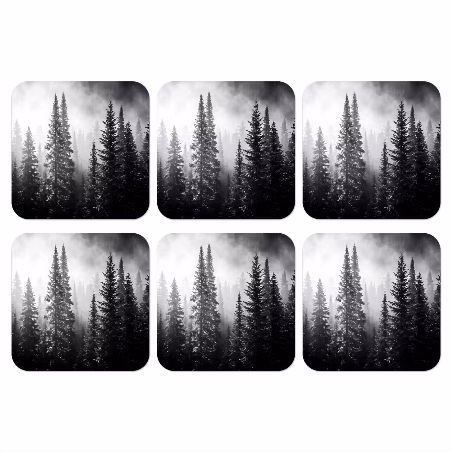 Bos - Mist - Winter - Monochroom - Natuur onderzetter kurk middel -3d