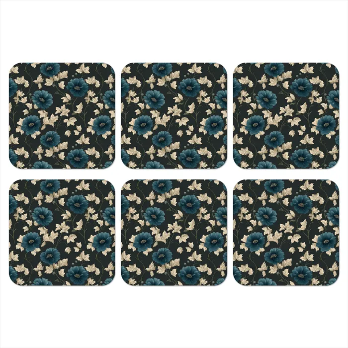 Botanisch - Bloemen - Blauw onderzetter kurk middel 366 -3d