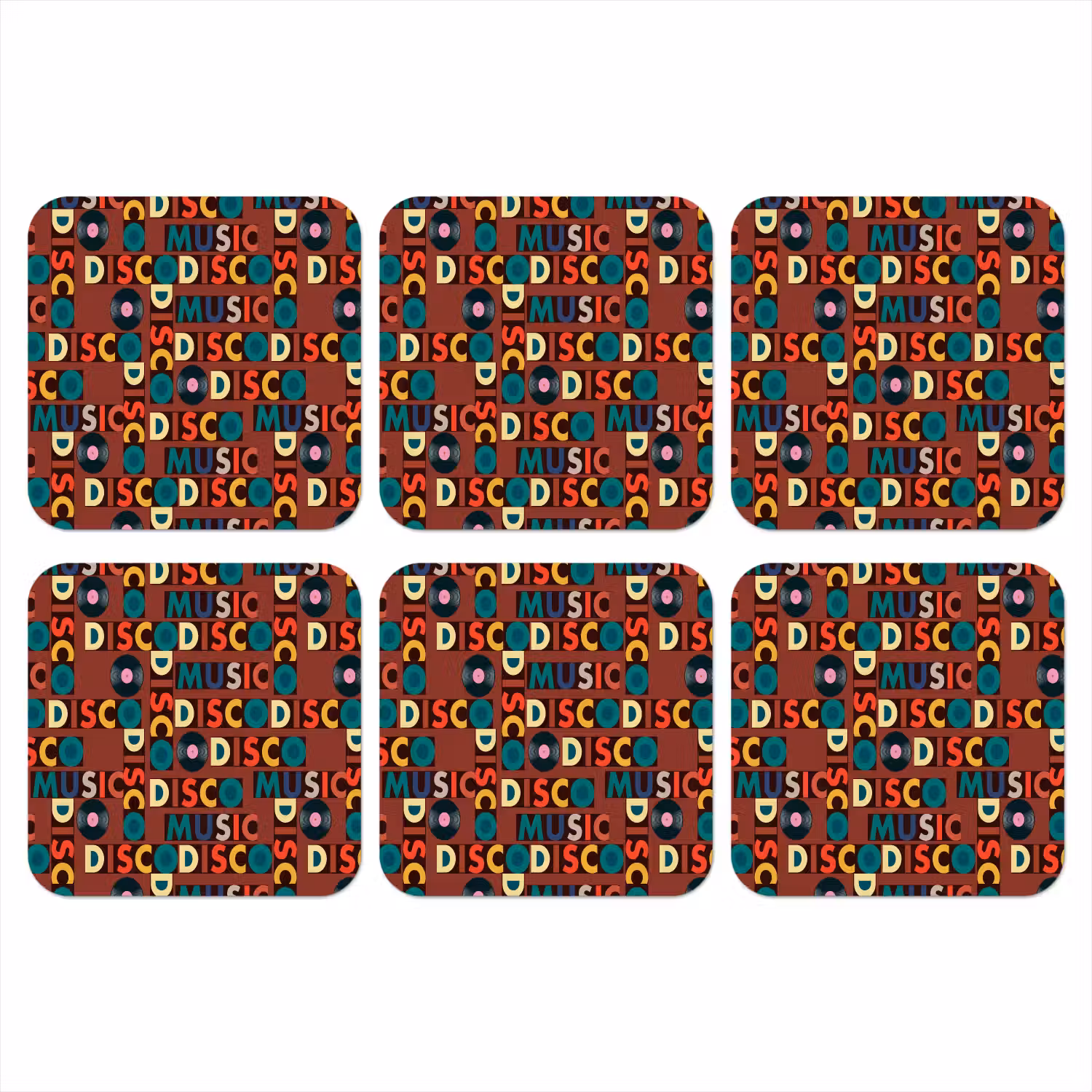 Bruin - Retro - Disco - Patroon onderzetter kurk middel 366 -3d
