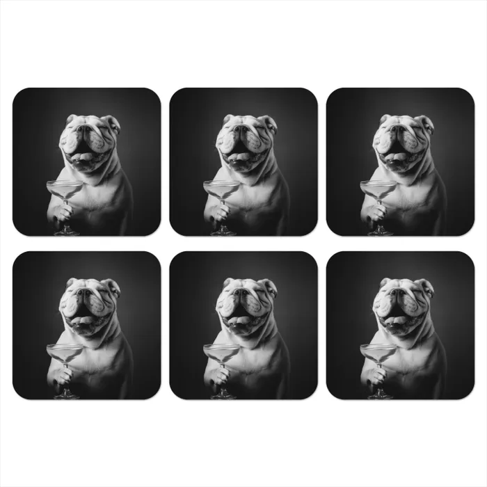 Buldog - Hond - Glas onderzetter kurk middel -3d