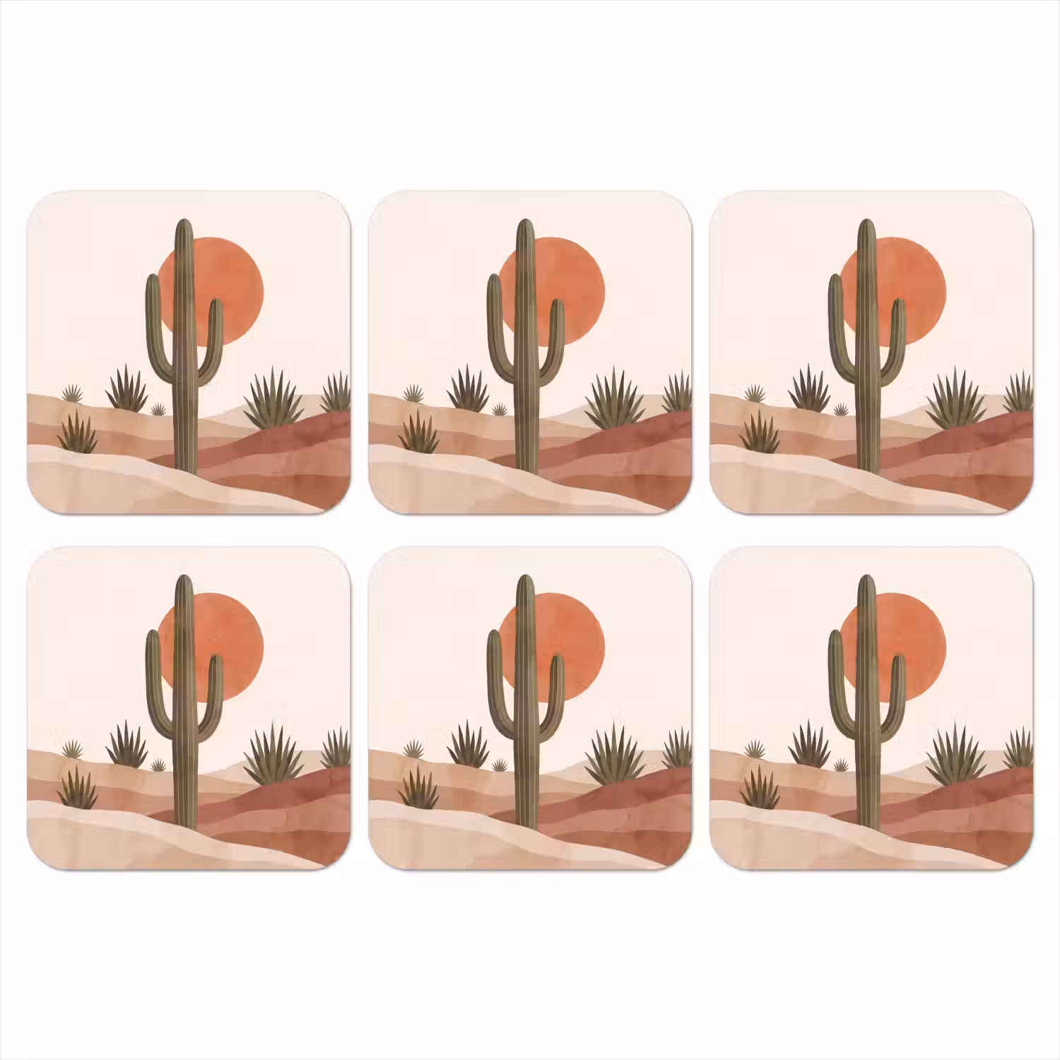 Cactus - Duinen - Modern - Landschap - Groen onderzetter kurk middel -3d