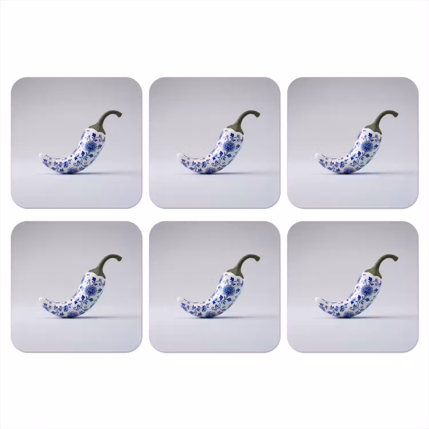 Chilipeper - Keramiek - Blauw onderzetter kurk middel -3d