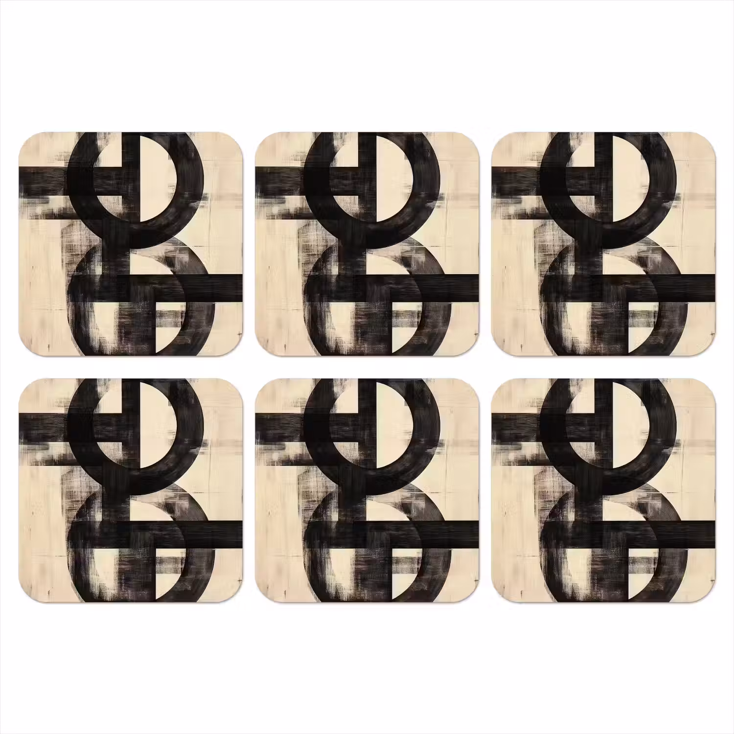 Cirkels - Balken - Zwart - Abstract onderzetter kurk middel -3d