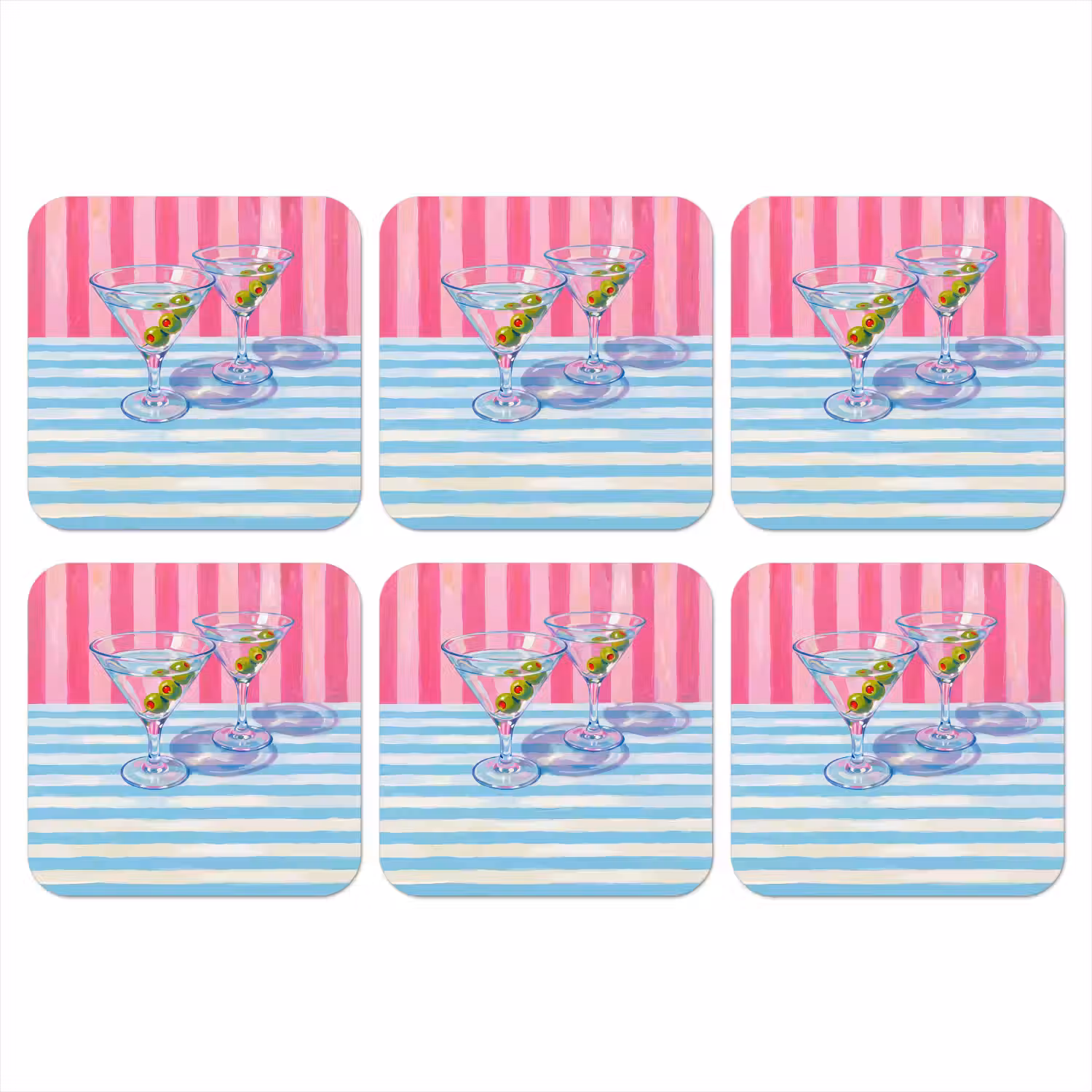 Cocktail - Olijven - Kunst - Modern - Roze onderzetter kurk middel -3d