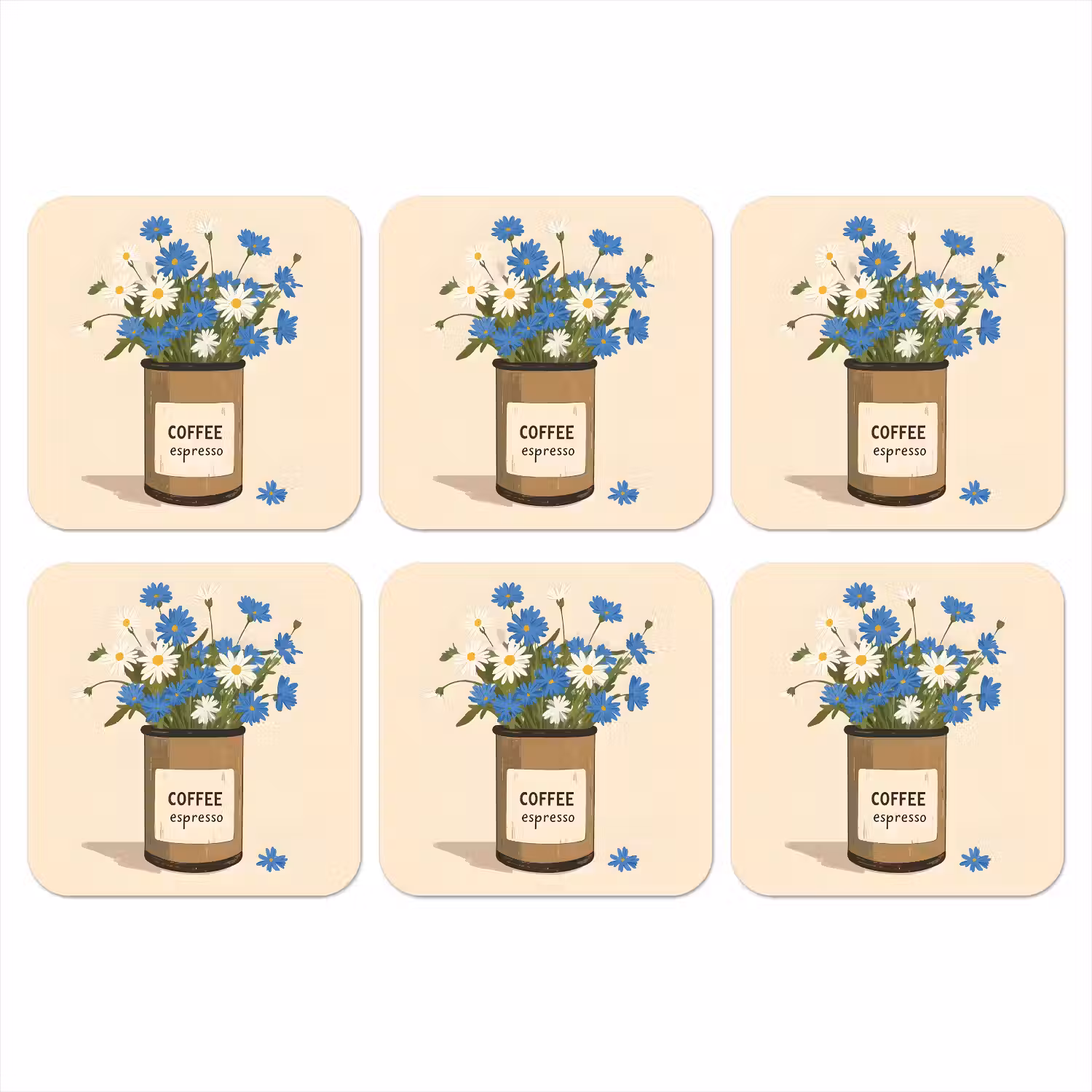 Coffee - Blik - Minimalistisch - Bloemen onderzetter kurk middel -3d