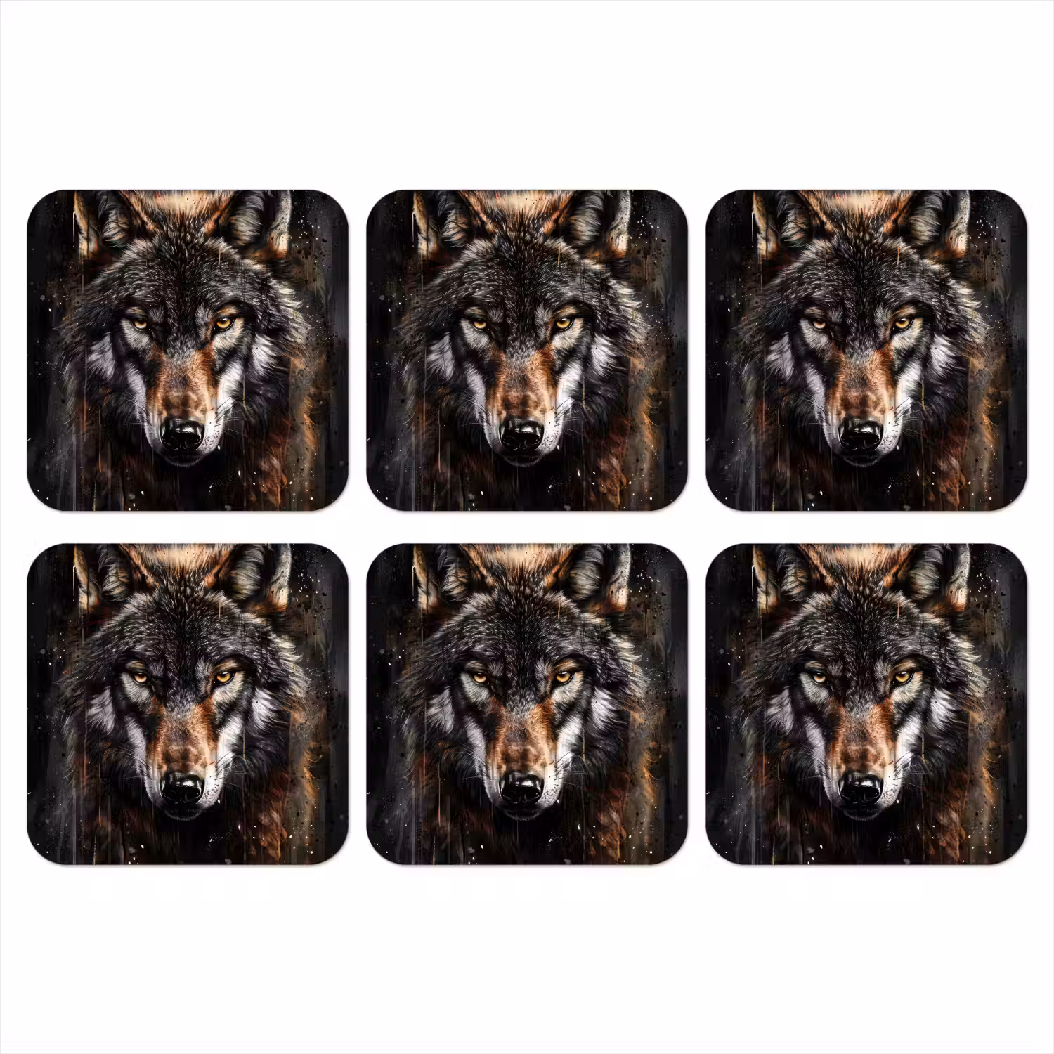 Dieren - Wolf - Portret - Zwart - Bruin onderzetter kurk middel -3d