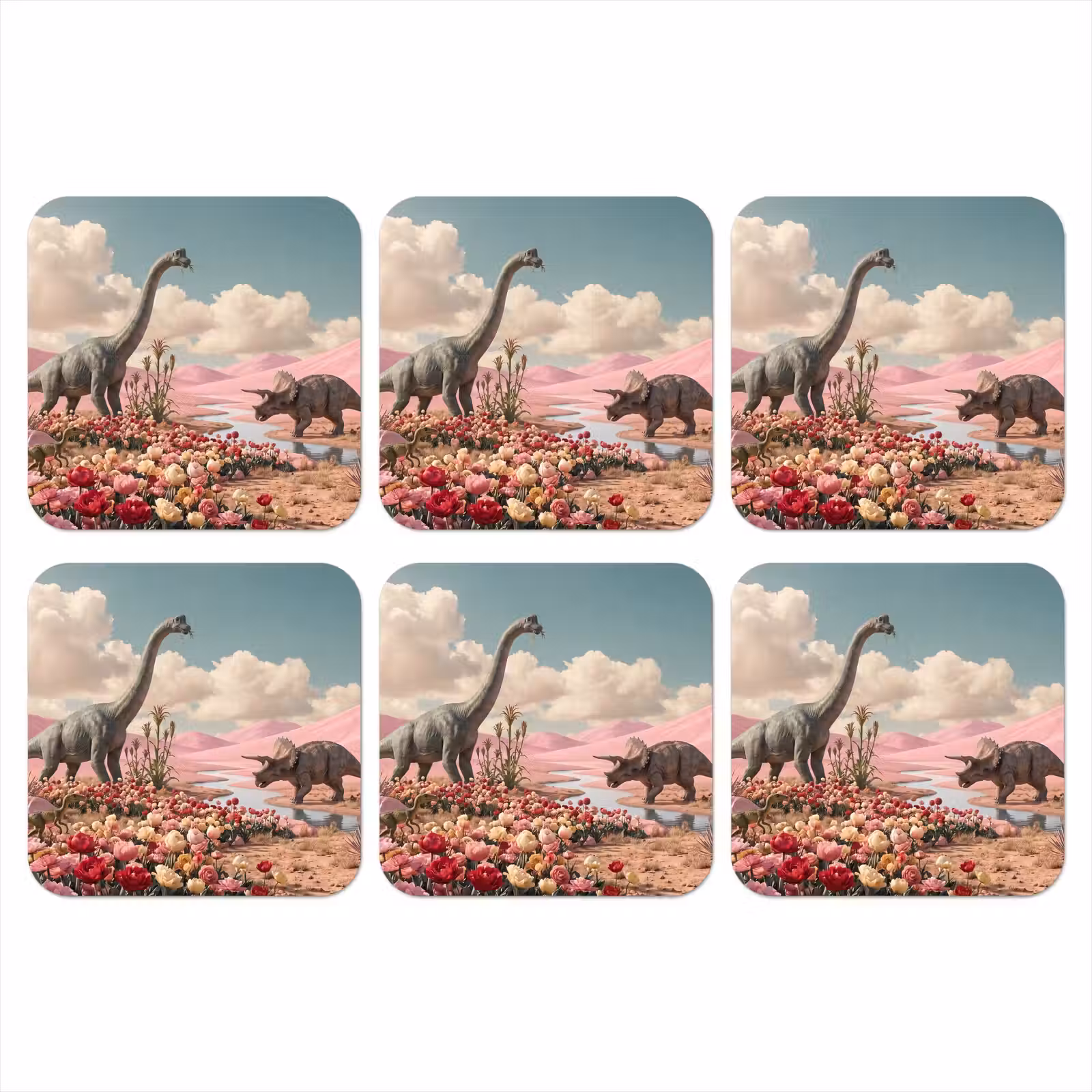 Onderzetter - Dinosaurus - Roze - Landschap - Dinosaurus - Roze - Landschap onderzetter kurk middel