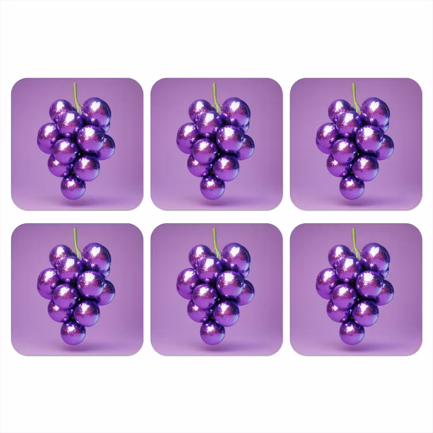 Druif - Disco - Glitter - Paars onderzetter kurk middel -3d