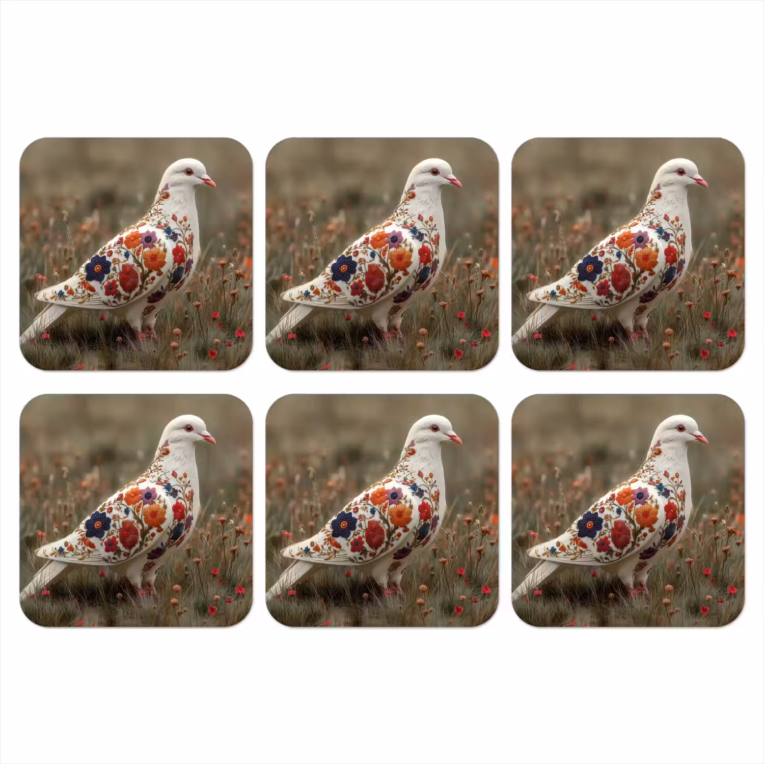 Duif - Bloemen - Natuur onderzetter kurk middel -3d