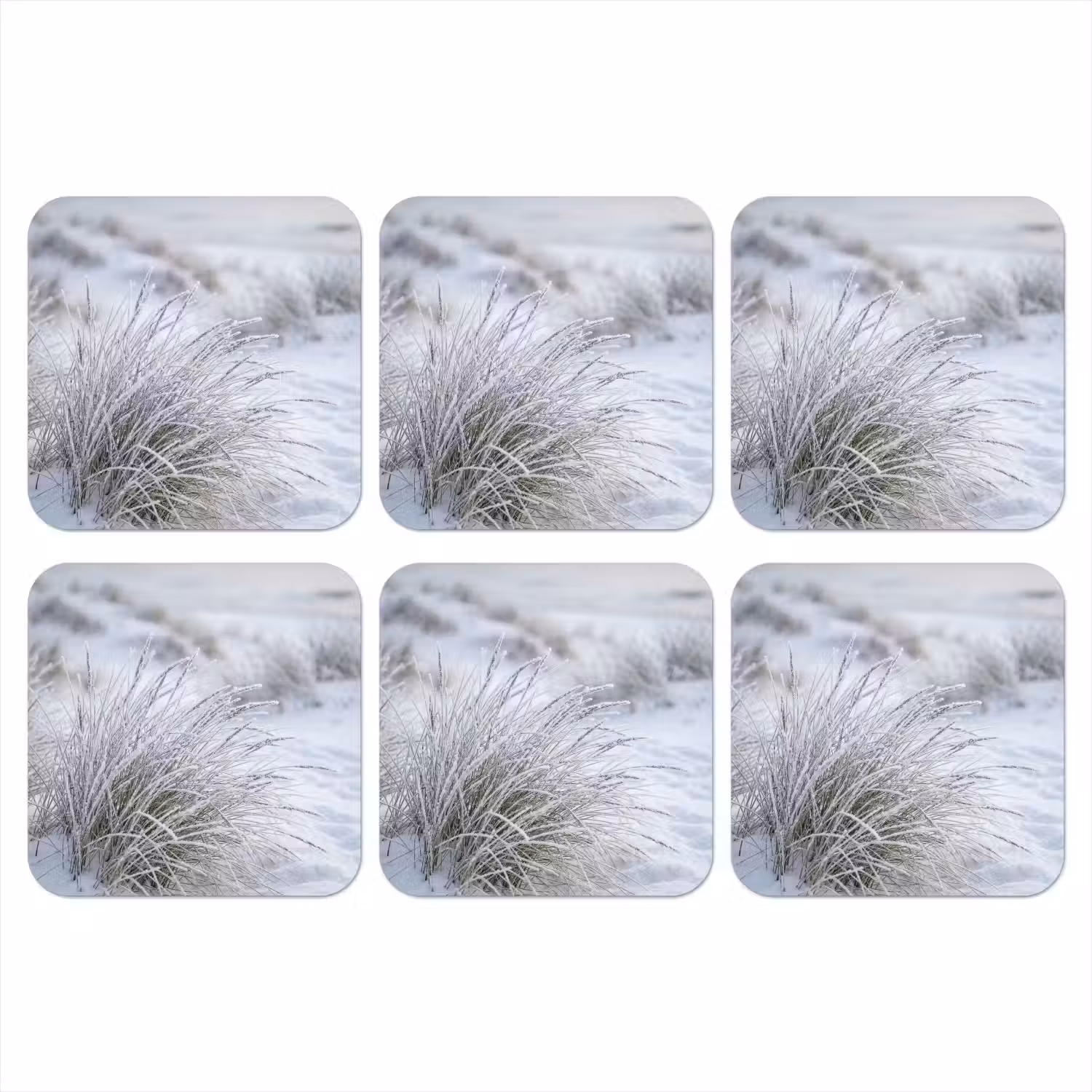 Duinen - Sneeuw - Strand - Winter - Serene onderzetter kurk middel -3d