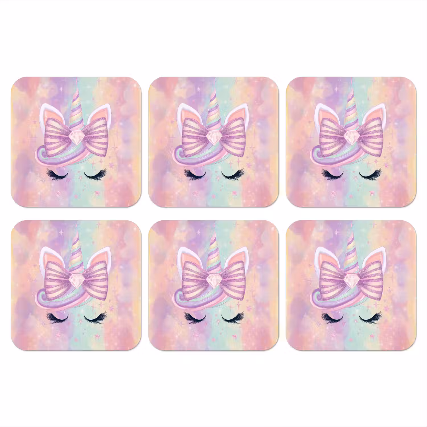 Eenhoorn - Glitters - Regenboog - Pastel onderzetter kurk middel -3d