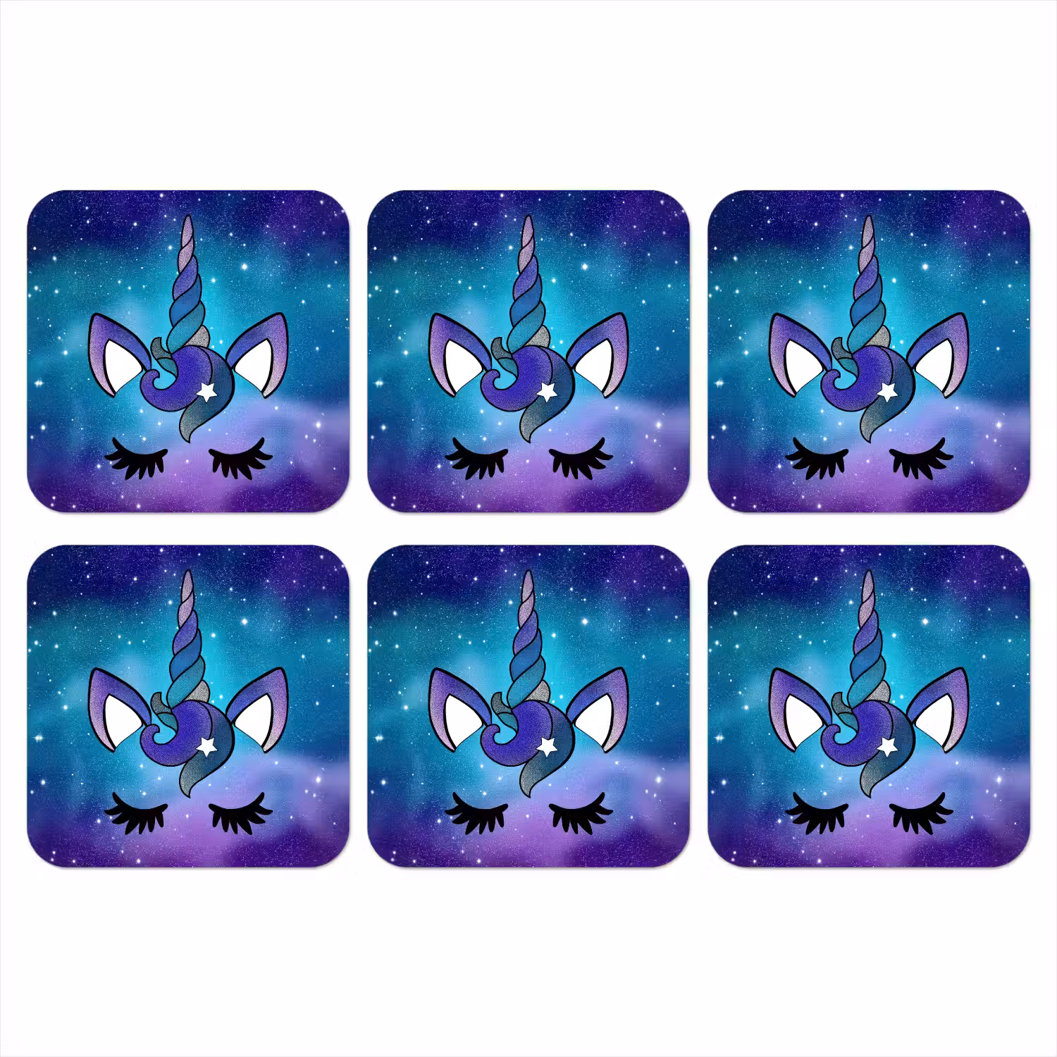 Eenhoorn - Sterrenhemel - Ster - Blauw onderzetter kurk middel -3d