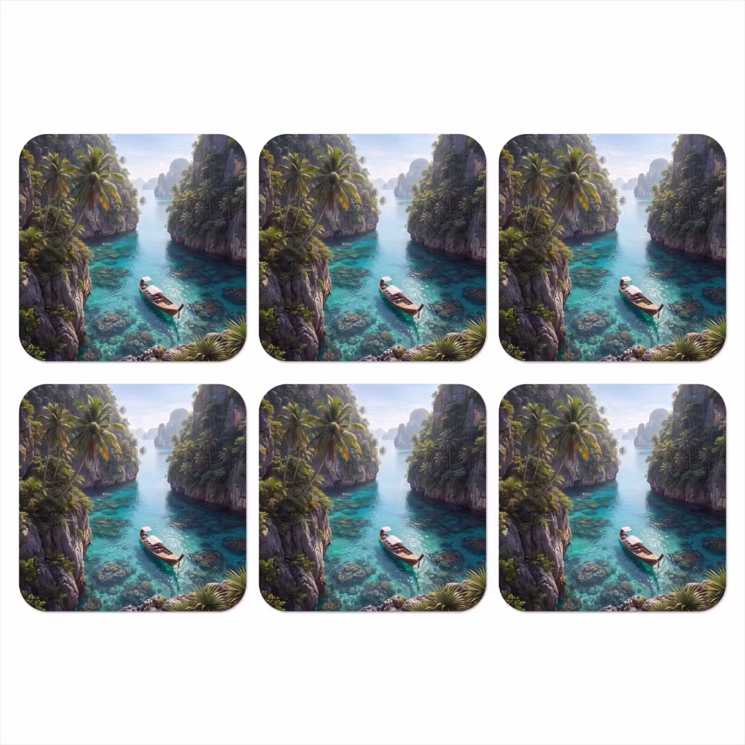Eiland - Tropisch - Water - Palmbomen - Natuur onderzetter kurk middel -3d