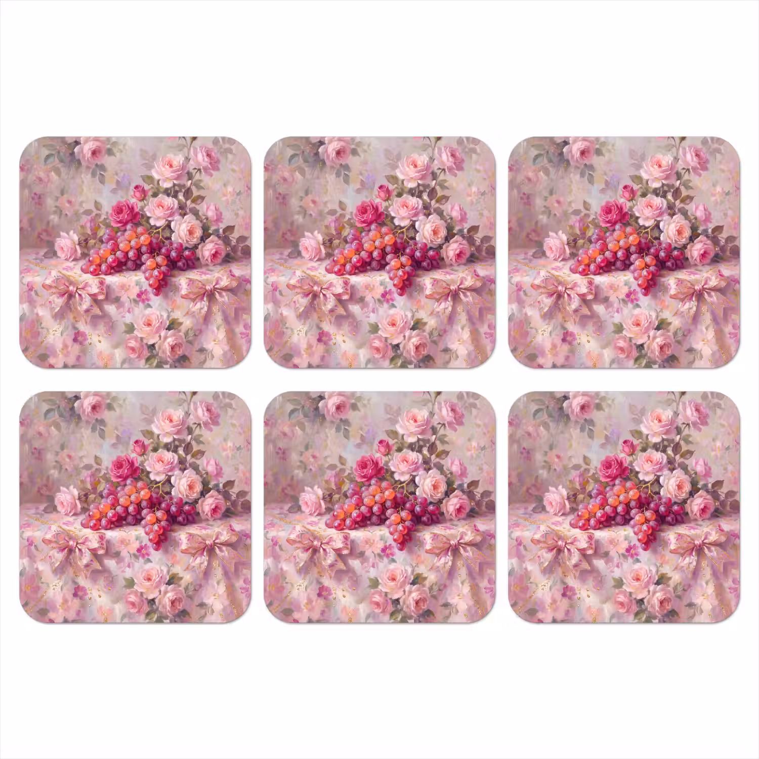 Eten - Bloemen - Stilleven - Roze - Goud onderzetter kurk middel -3d