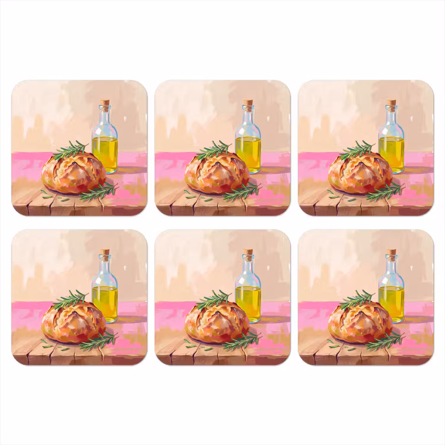 Eten - Brood - Olijfolie - Abstract - Keuken onderzetter kurk middel -3d