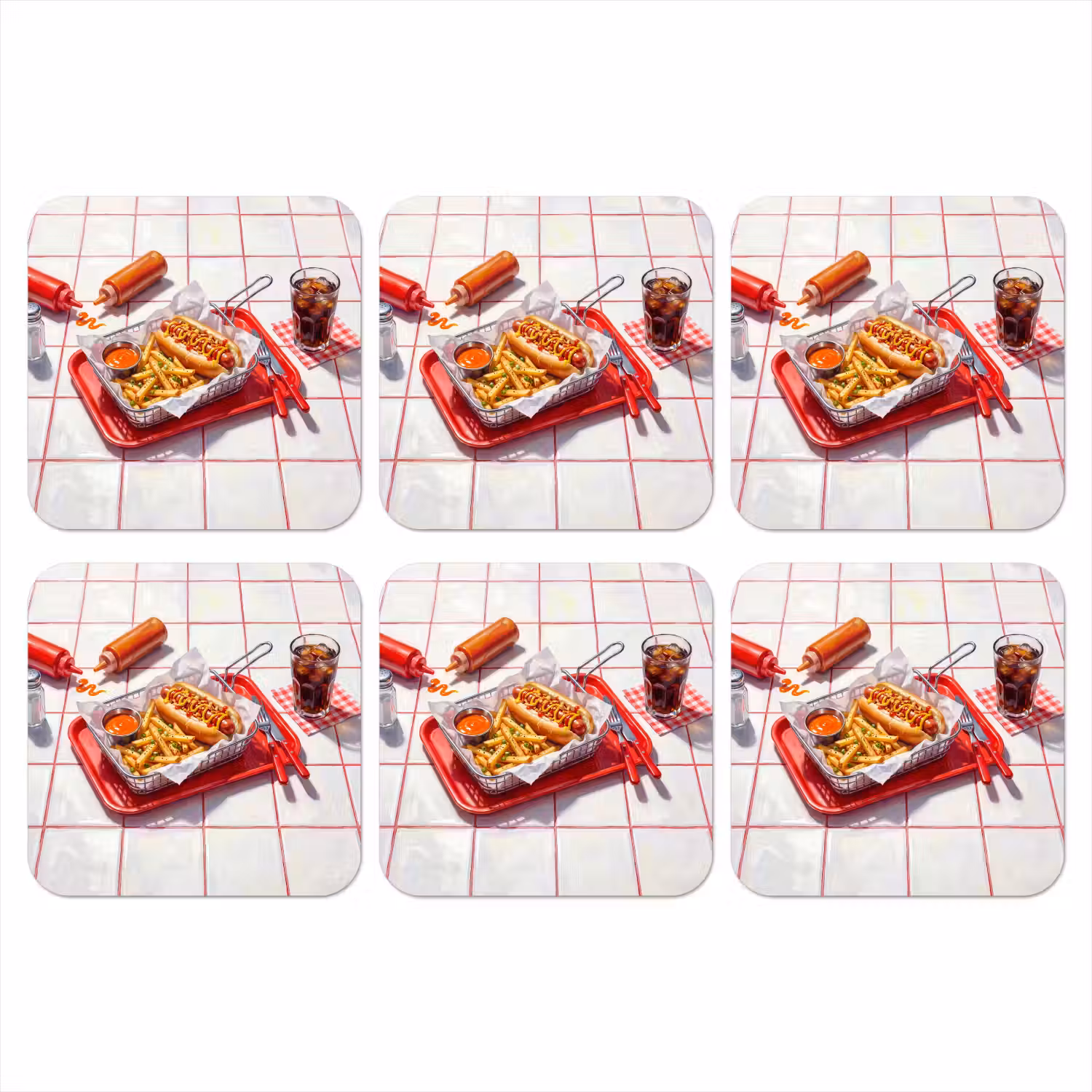 Eten - Hotdog - Fastfood - Modern - Rood onderzetter kurk middel -3d