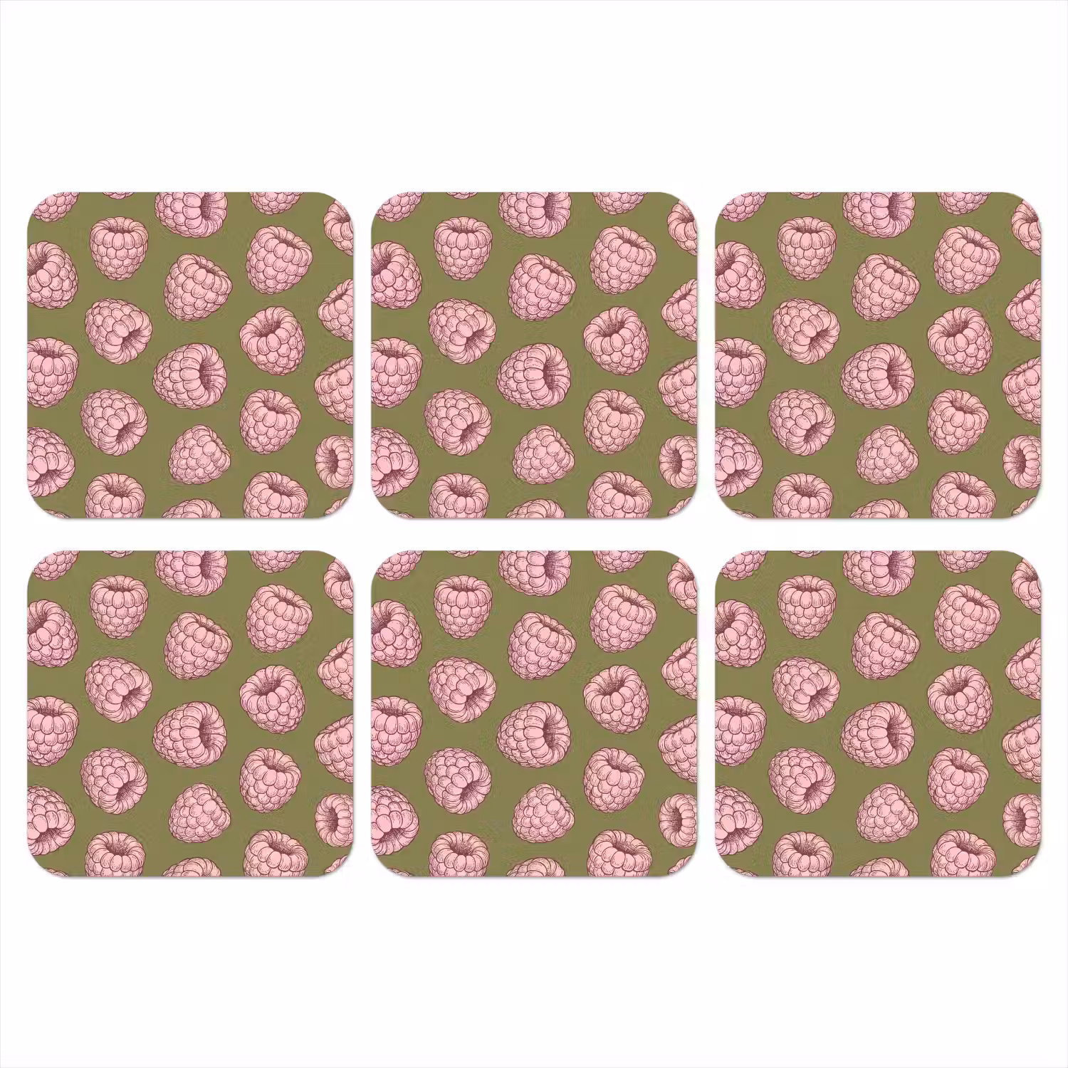 Eten - Patroon - Illustratie - Roze - Groen onderzetter kurk middel -3d