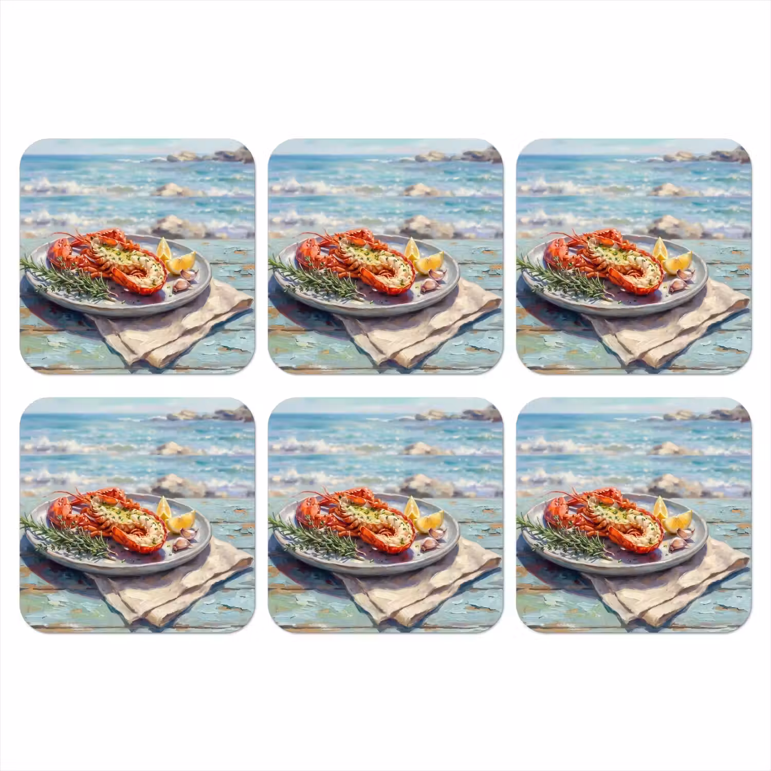 Eten - Zee - Kust - Modern - Blauw onderzetter kurk middel -3d