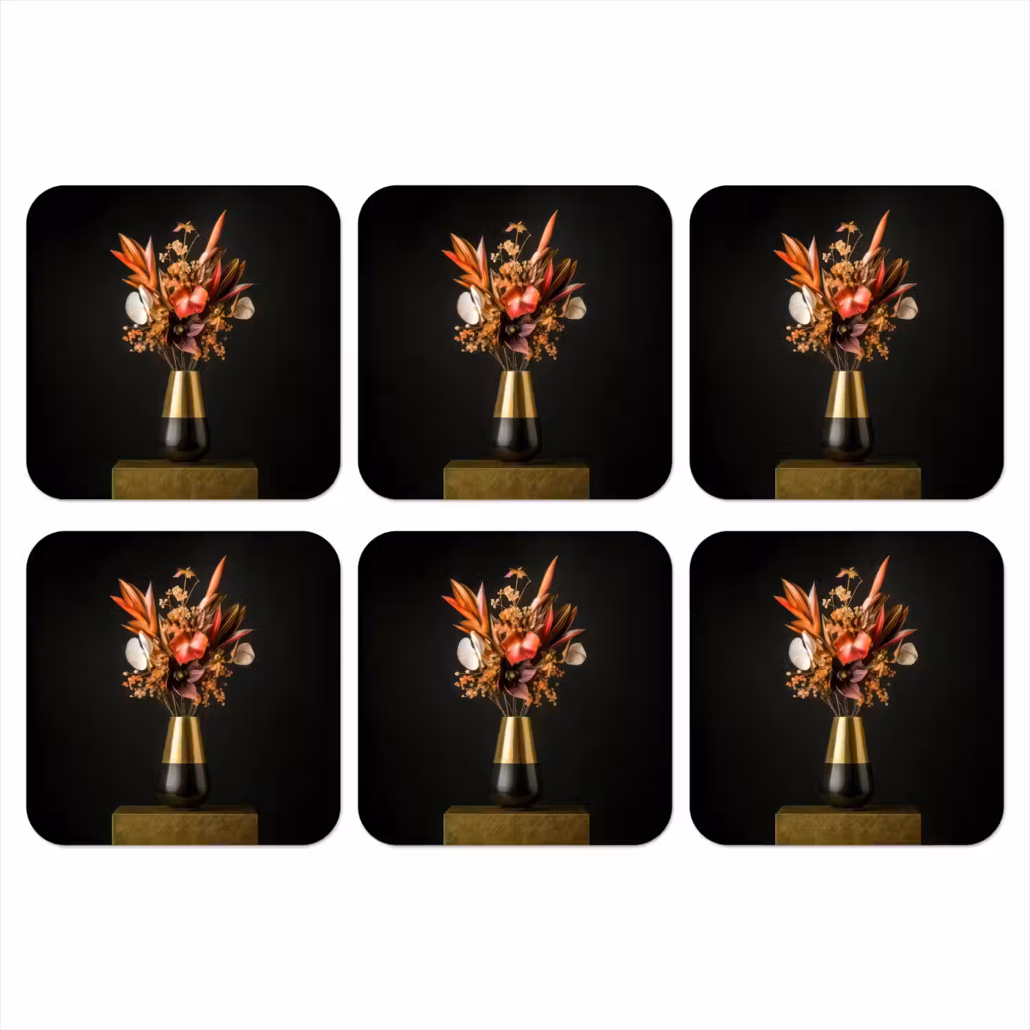 Exotisch - Boeket - Vaas - Goud onderzetter kurk middel -3d